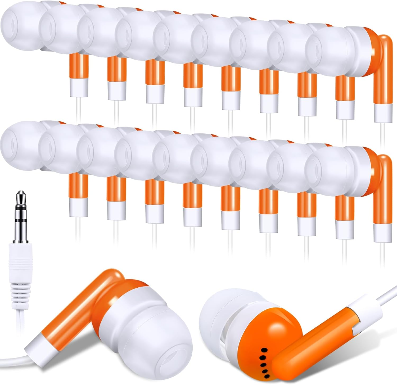 Konohan 100 Packs In-Ear Headphones Wired Earbuds Headphones for Kids Headphones for Classroom Wired Earphones for Students Kids Adults School Library Laptop (White)