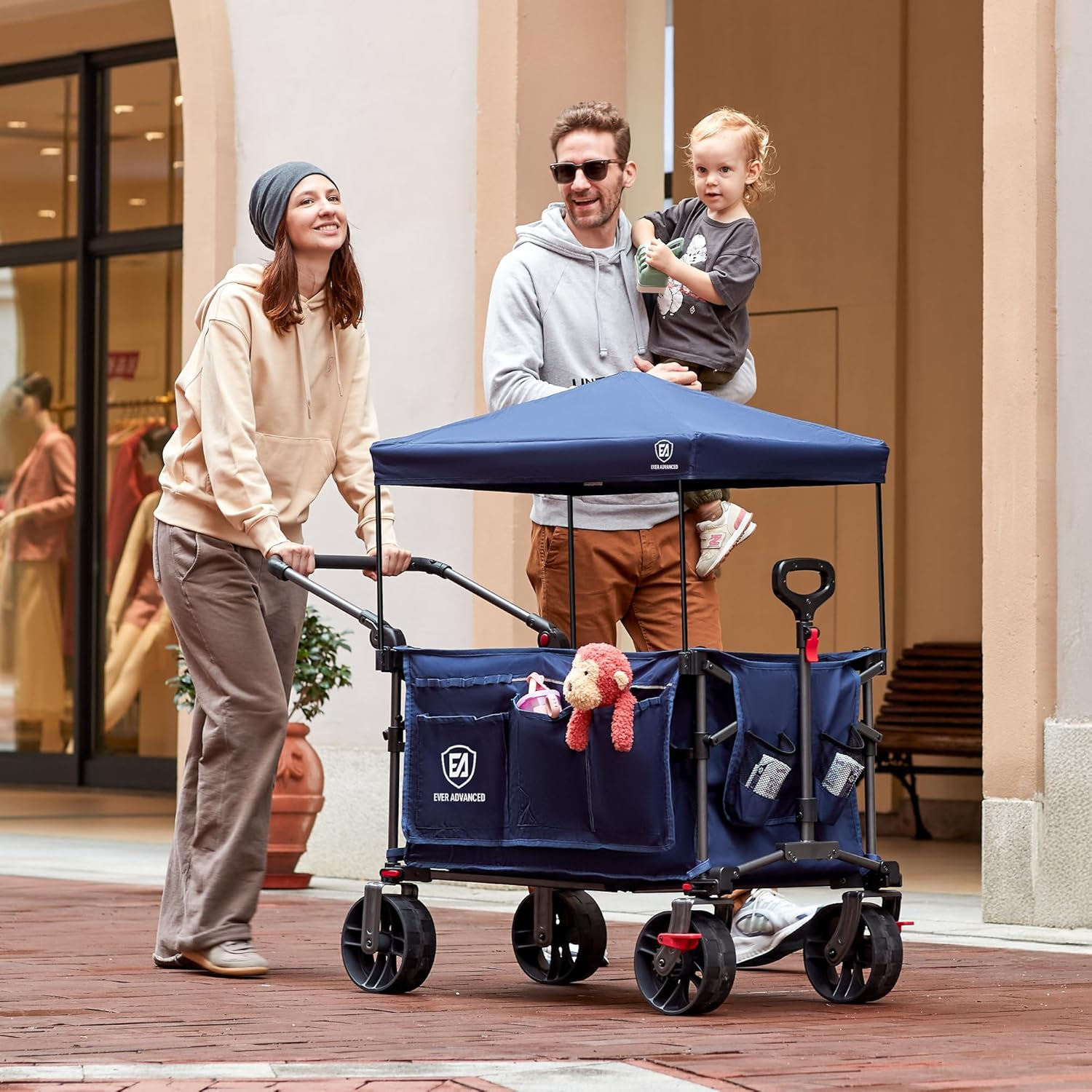 EVER ADVANCED Folding Wagon with Canopy Blue