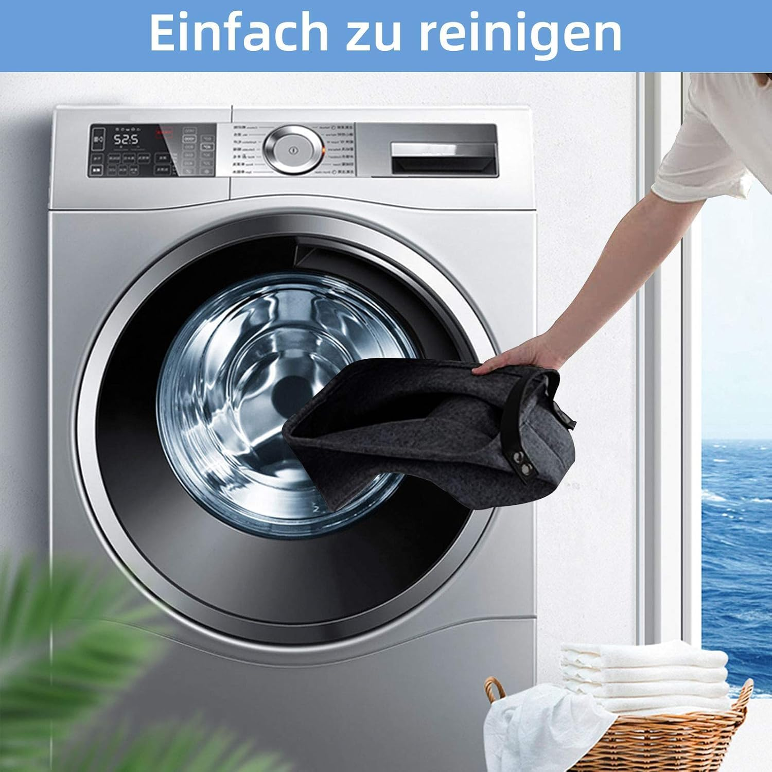 Foldable Felt Storage Basket with Eco-Friendly and Non-Toxic Materials, Leather Handles for Baby Room, Home Organisation, Laundry, and Toy Storage, Collapsible Design - Great Gift Idea - Jotron image number 2