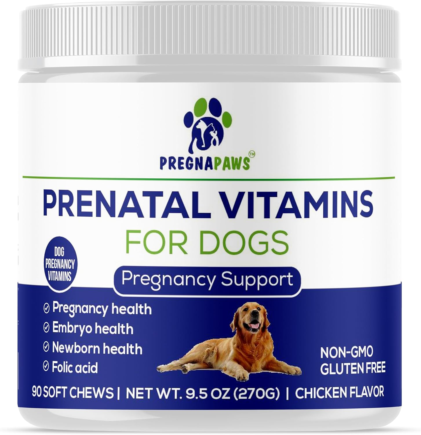 Dog Prenatal Vitamins - Prenatal Vitamins for Dogs to Support Puppy Development & Maternal Health - Essential Dog Pregnancy Vitamins with Folic Acid & Probiotics - 90 Soft Chews