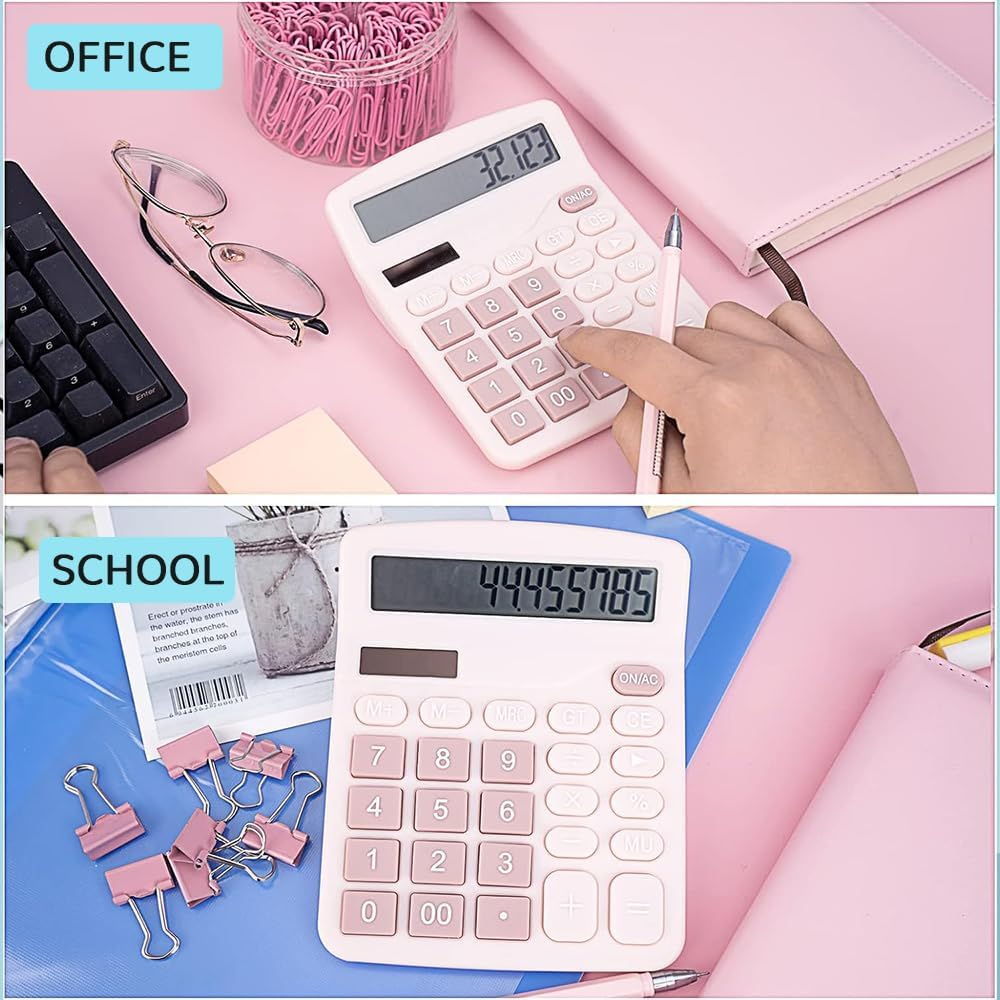 2-Pack Desktop Calculators &ndash; Dual Power Solar & AA Battery, 12-Digit Large LCD Display, Sensitive Buttons &ndash; Perfect for Office, School, Home Use (1 Blue & 1 Pink) image number 6