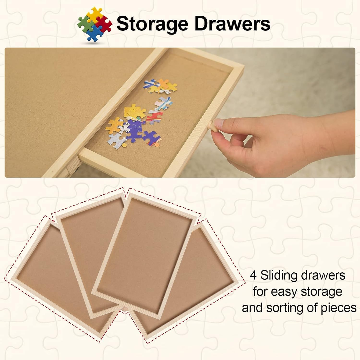 Quintin Puzzle Board 1500 Pieces Jigsaw Puzzle Table with 4 Drawers and Transparent Cover, 89X 68Cm Portable and Sturdy Puzzle Board Game Table with Folding Legs for Adults image number 1