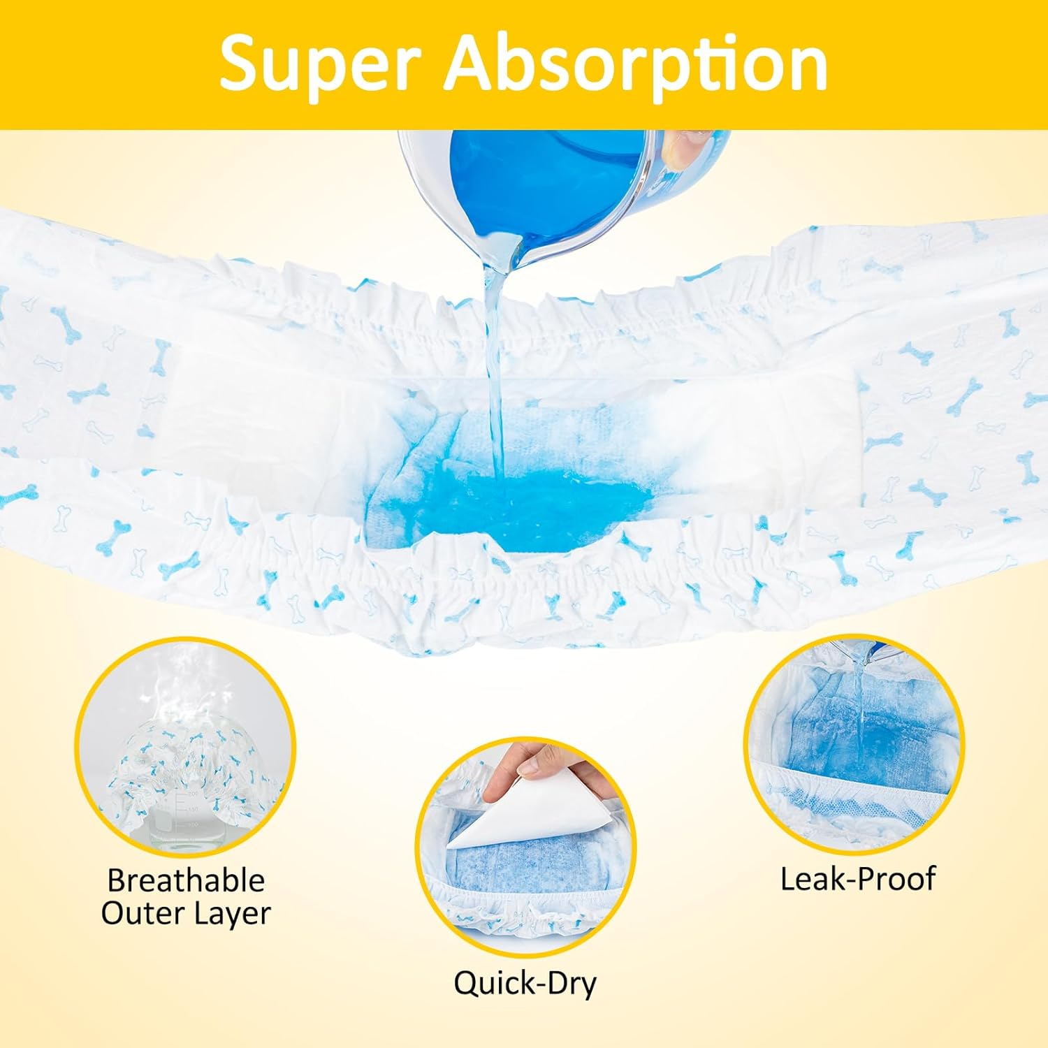 DONO Disposable Dog Diapers Male Dog Wraps Super Absorbent Soft Diapers for Male Dogs,With Wetness Indicator,10Pcs,M (18"-25") image number 6