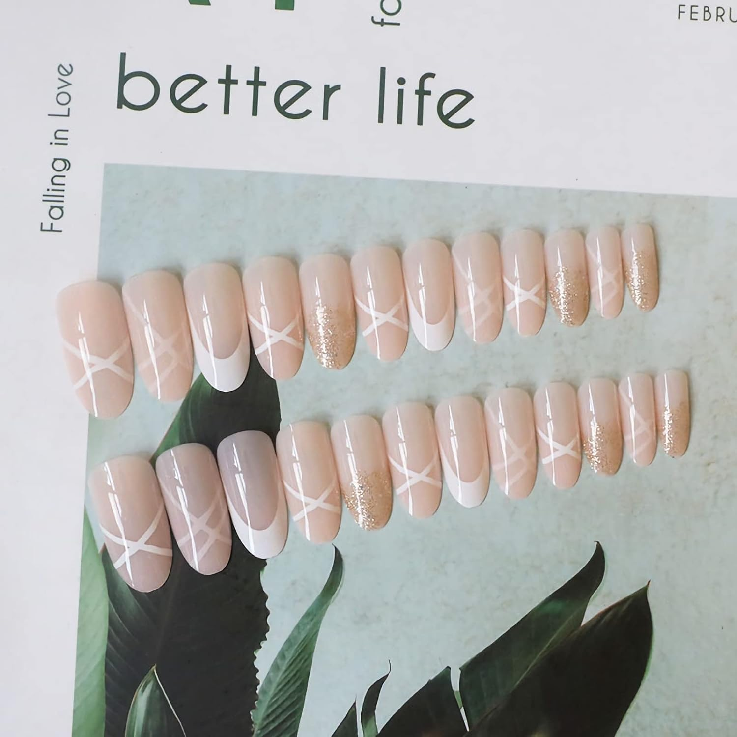 RYUUSEI Natural Nude White French Coffin False Fake Nails Press on Flat Ballerina Nails Art Tips Daily Office Finger Wear Manicure 24Pcs image number 4