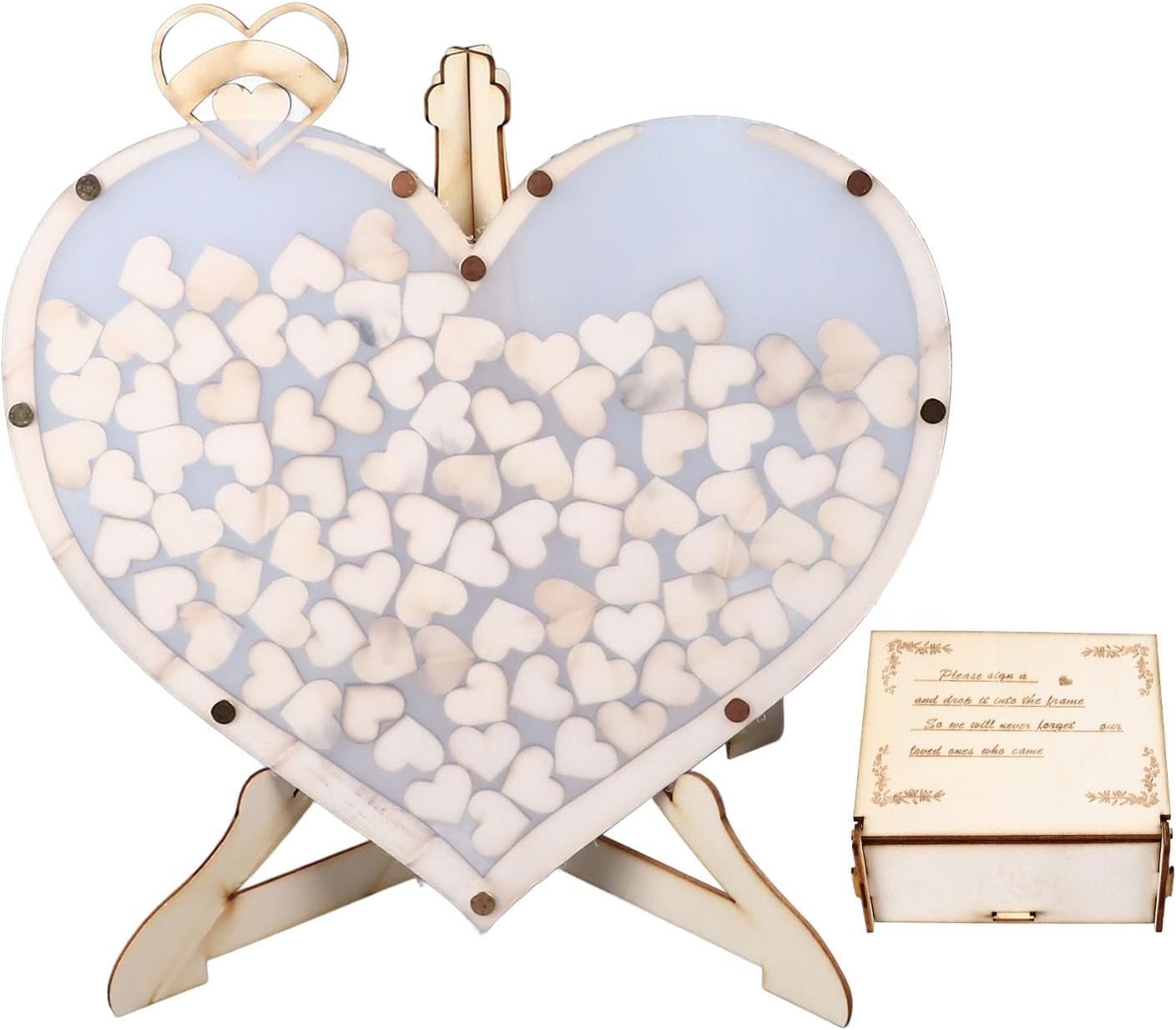 Unique Wooden Visits Book Guest Registration Design Romantic Hearts for the Ceremony Reception Weddings, Pine Wood, Acrylic image number 5