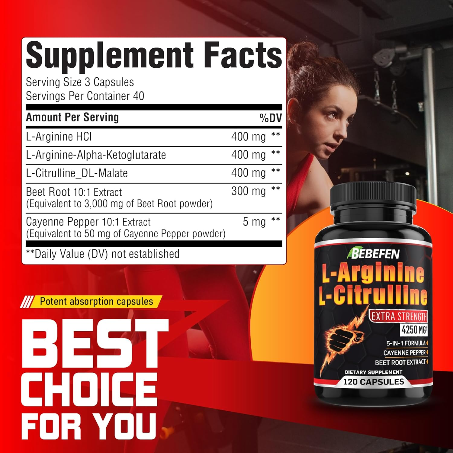 L-Arginine L-Citrulline Supplement 4250Mg with Beet Root - 120 Capsules image number 6