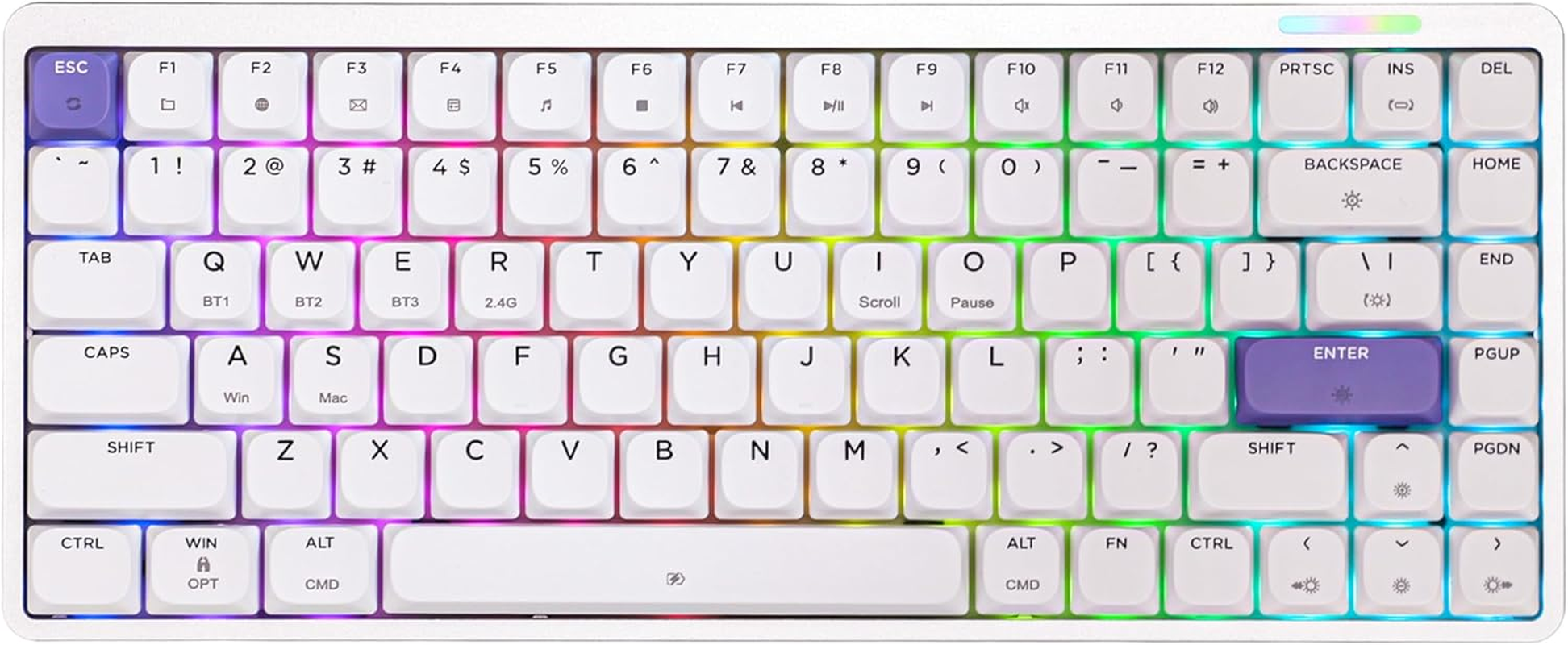 EPOMAKER Luma84 Low Profile Aluminum Mechanical Keyboard, QMK/VIA Programmable, Tri-Mode Wireless, Win/Mac/Linux Compatible, Hot-Swappable (White&Purple, Gateron Low-Profile Red Switch)