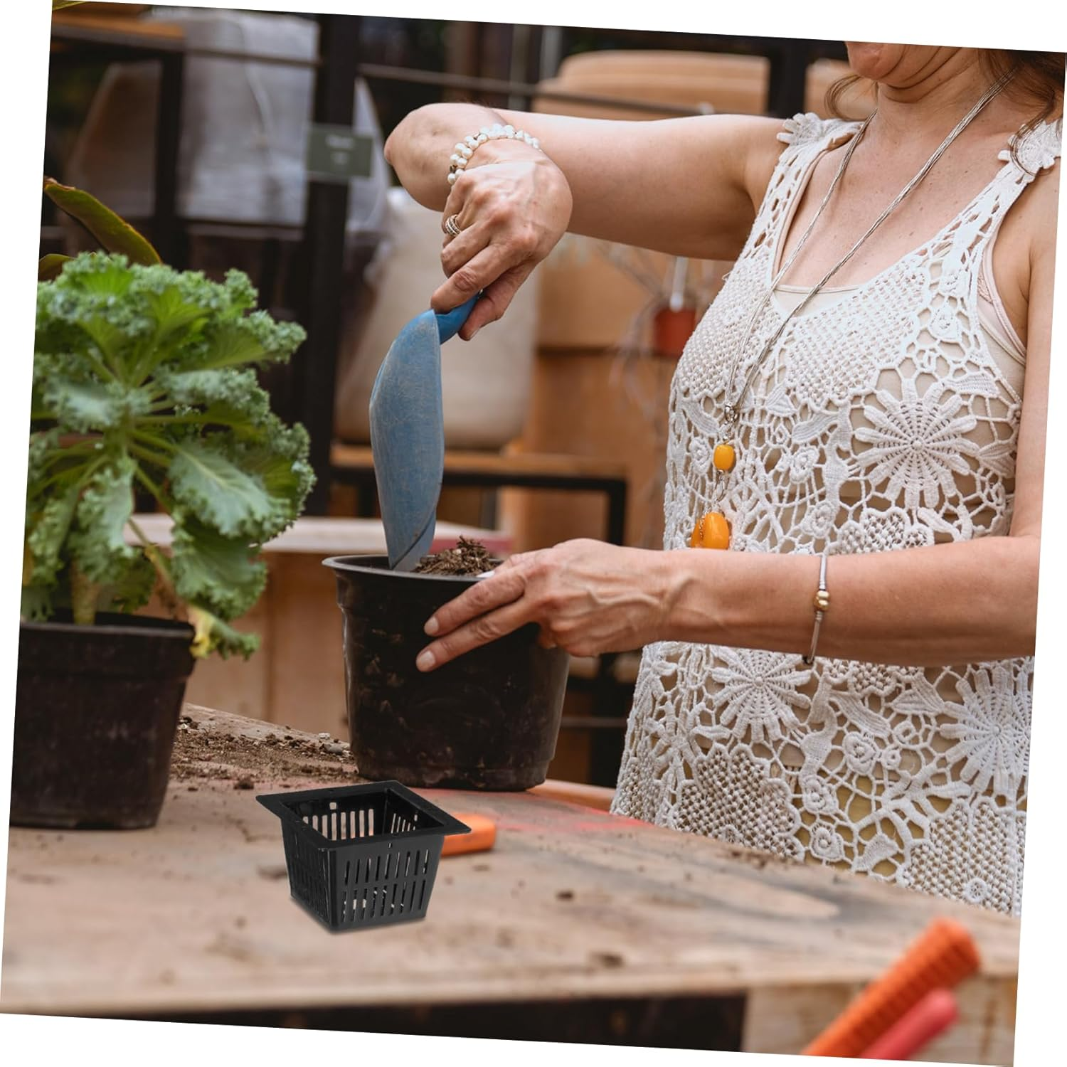 Outanaya 12Pcs Black Square Hydroponic Planter Baskets for Vegetable Growing and Leafy Leaf Plants, Small Nursery Pots with Slotted Mesh Design for Balcony and Indoor Hydroponics image number 3