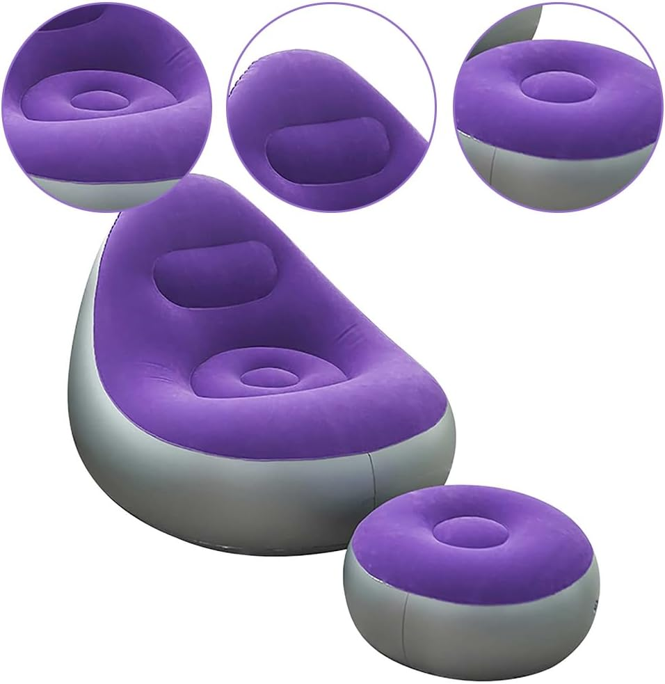 Inflatable Chair with Foot Stool,Inflatable Sofa Chair with Air Pump,Ultra Soft Lazy Sofa,Foldable Couch,Reclining Lounger, for Beach,Party,Living Room (Purple) image number 3