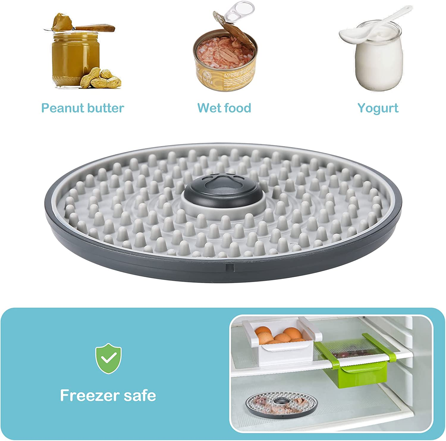 Avont Pet Lick Mat, Dog Treat Pad Licking Plate Slow Feeder for Peanut Butter Wet Food, Soothing Calming Mat for Crate Training Grooming -Grey image number 6