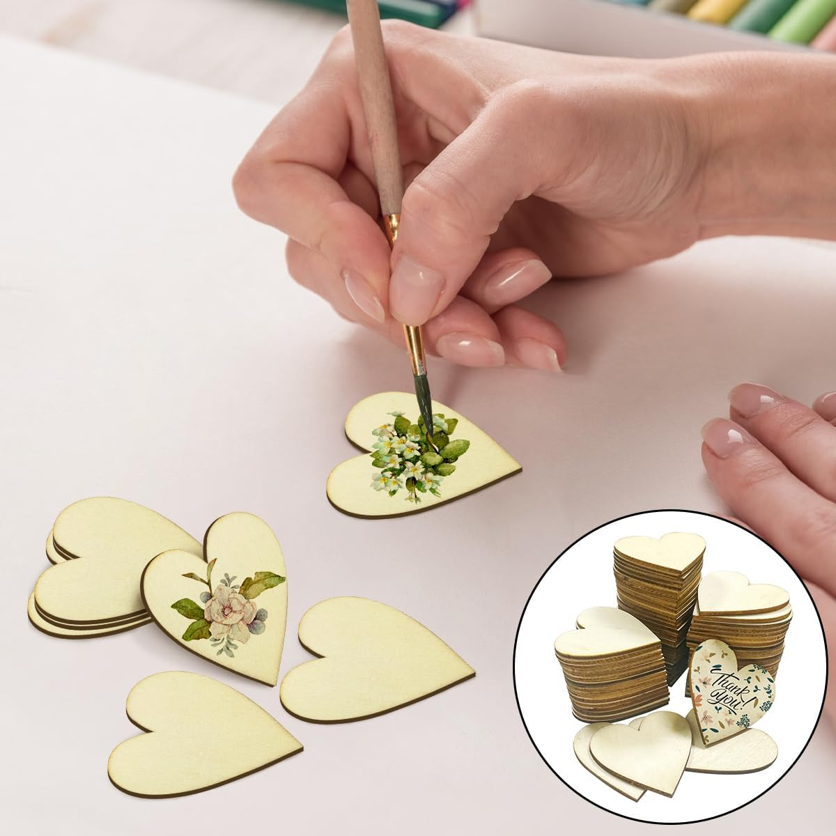 WELANE Unfinished Wooden Heart, 70 PCS Blank Love Shape Craft Slices for Crafting, Party Decoration (5Cm/1.96In)