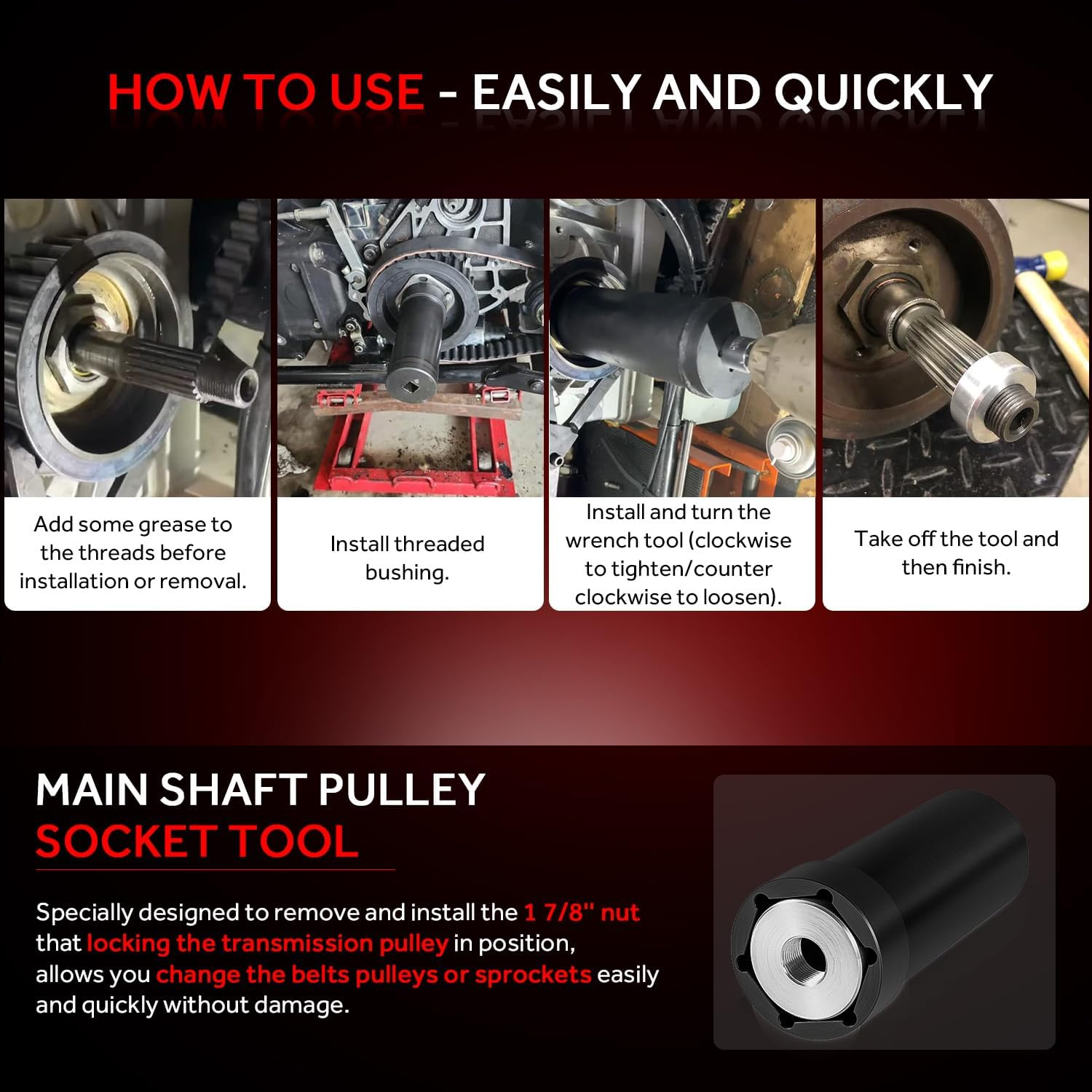 Mainshaft Sprocket Wrench Compatible for 1936-2006 Harley-Davidson Big Twins Engine & 1999-2006 Twin Cam, 1 7/8" Main Shaft Pulley Socket Tool