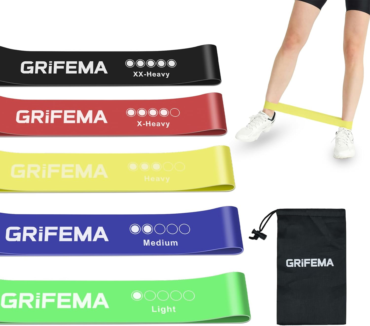 GRIFEMA GAK5001 Resistance Bands [Set of 5], Exercise Resistance Bands Set Women and Men, 5 Different Levels Stretch Bands for Exercise - for Home, Gym, Yoga, Training image number 3
