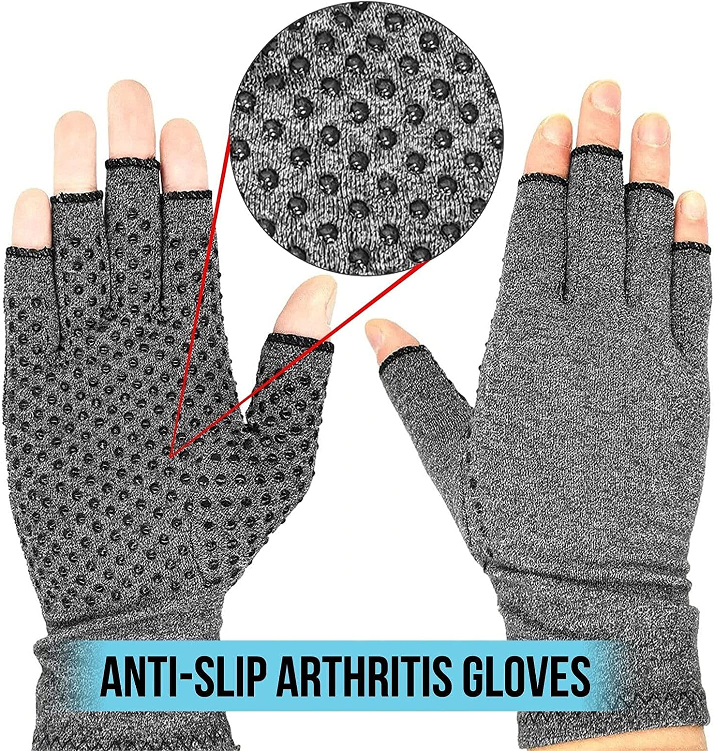 SUPEAK Arthritis Compression Hand Gloves - Open Finger Computer Typing Mittens Gloves, Relieve Carpal Tunnel, RSI, Tendonitis, Rheumatoid & Osteoarthritis Joint Pain, Hand Warmer Men & Women (1 Pair)