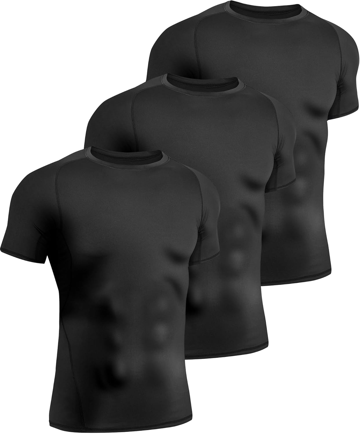 TELALEO 3 Pack Men'S Quick Dry Short Sleeve Compression Shirts Workout Sport T-Shirts Baselayer
