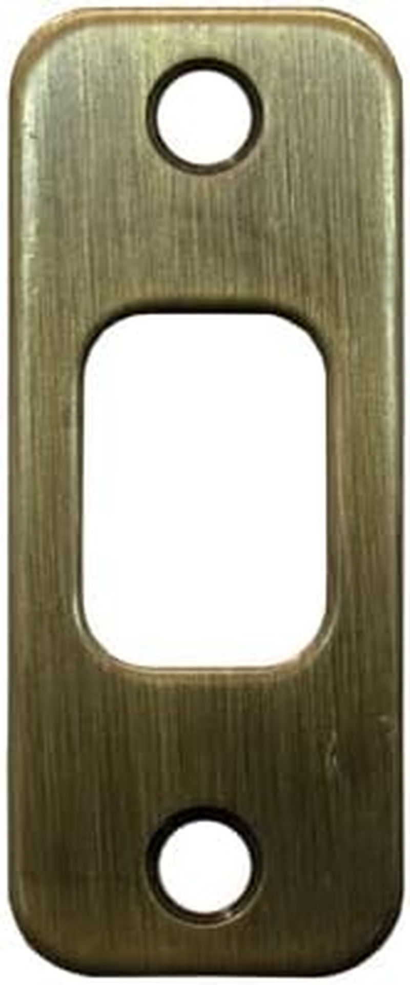 Round Corner Deadbolt Strike Plate, 1-1/8" X 2-3/4", 2-1/8" Center-To-Center, Antique Brass by Stone Harbor Hardware