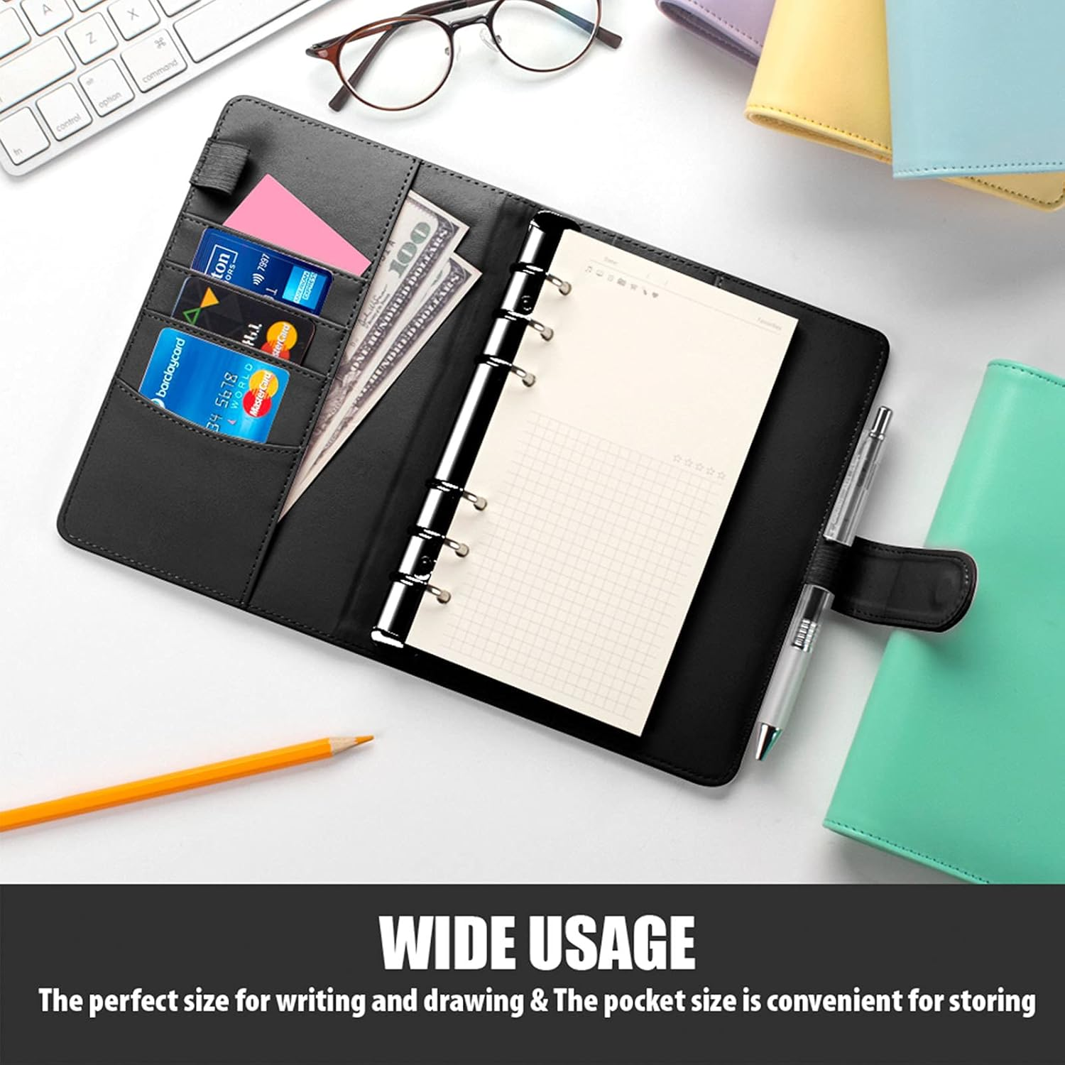 Sooez A5 Binder 6 Ring, Refillable Notebook Planner Cover, Small Leather Organizer Empty Binder for Budget,Journal,Photocard Holder,Recipe Book, Aesthetic Loose Leaf Binder with Magnetic Buckle image number 3