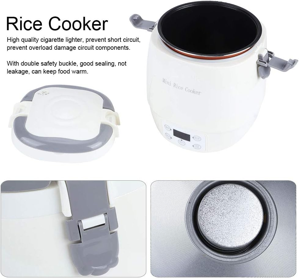 Different Gift 1.6L Mini Rice Cooker, Separate Inner Tank Food Steamers, White Electric 12V AU 220V for Home Car image number 2