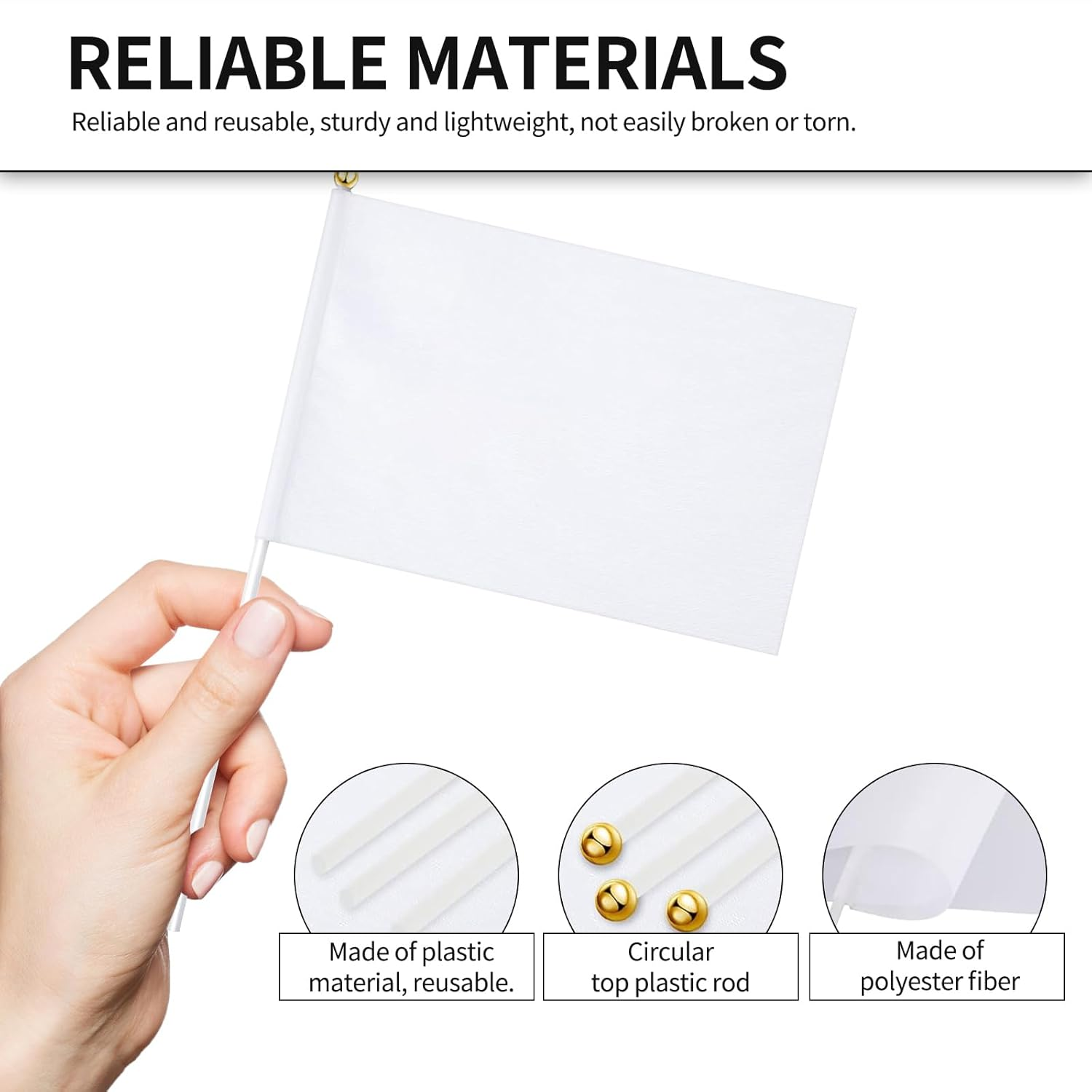 100 Pack Sublimation Flags Blank, White Flag Blank Flag Small Flags on Sticks, Blank Flags to Decorate Make Your Own Flag, Sublimation Garden Flag Blank for DIY (White) image number 3