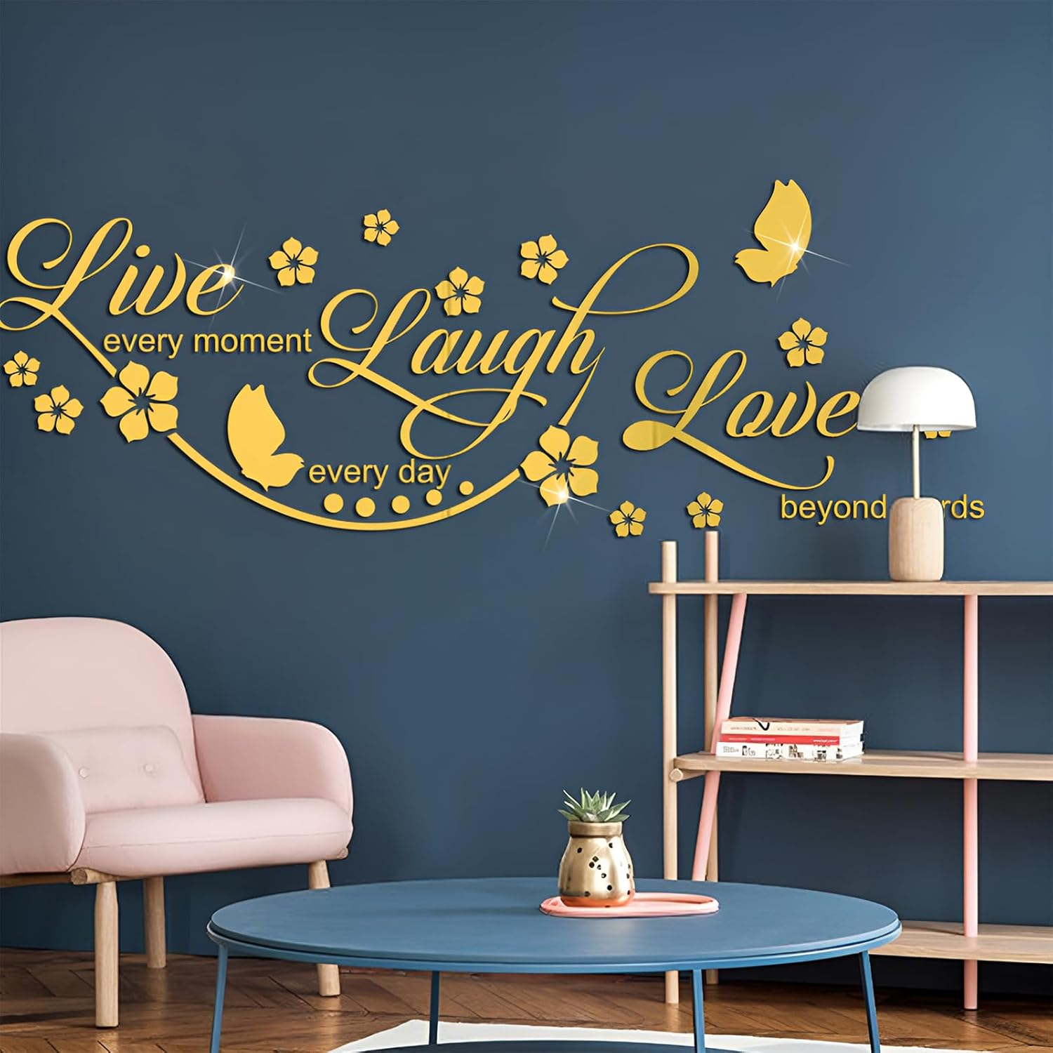 ZGWANSUI Live Laugh Love Mirror Decal, Inspirational Wall Stencils Peel and Stick Quotes, Decorative Wall Stickers Decor Living Room, Motivational Sayings Words for Bedroom Home Wall Art, Silver image number 1