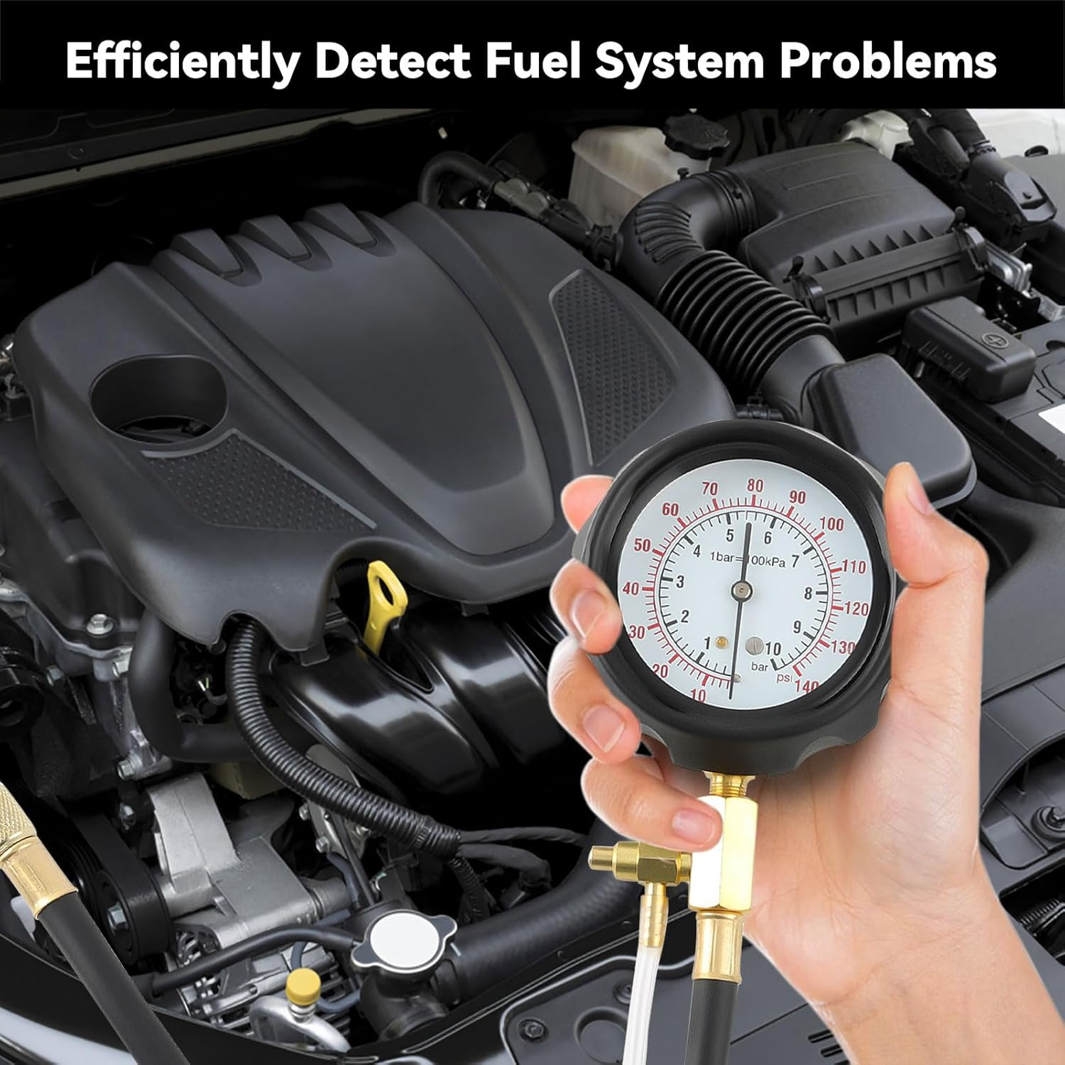 0-140PSI Fuel Pressure Tester Kit for Gasoline Engines Gasoline Pump Pressure Tester Automotive Fuel Pump and Injector Diagnostic Tool with Hoses & Adapters for Car, Truck, Motorcycle, ATV, RV, 20Pcs image number 5