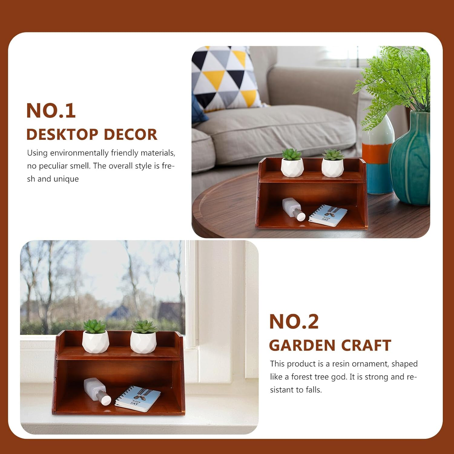 Anneome Wall-Mounted Wooden Storage Rack, Multifunctional Desk Organizer for Sundries, 2-Tier Vintage Style Makeup and Office Storage Holder, image number 1