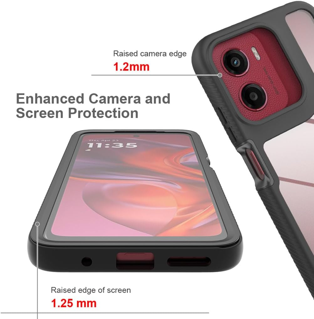 SEAHAI Clear Case for Motorola Moto E15/MOTO G05/MOTO G15/MOTO G15 Power, [With Built-In Screen Protector] Military Grade Full Body Rugged Armor Cover, Heavy Duty Dropproof Shockproof Case - Black image number 1