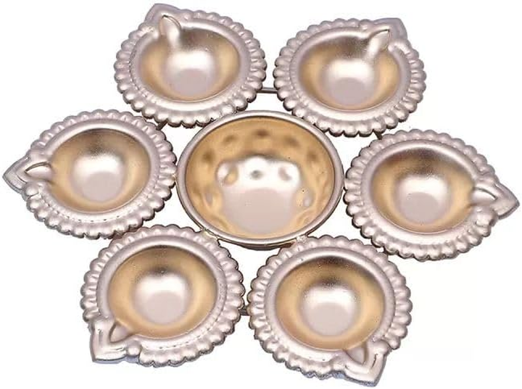 R Ayurveda Copper Diya Shape Iron Flower Decorative Urli for Home | Handcrafted | Golden | Decorative Metal Diya Traditional Golden Bowl Table Decor Gift (Diya URLI Bowl 7 INCHES 6 Diya) image number 3