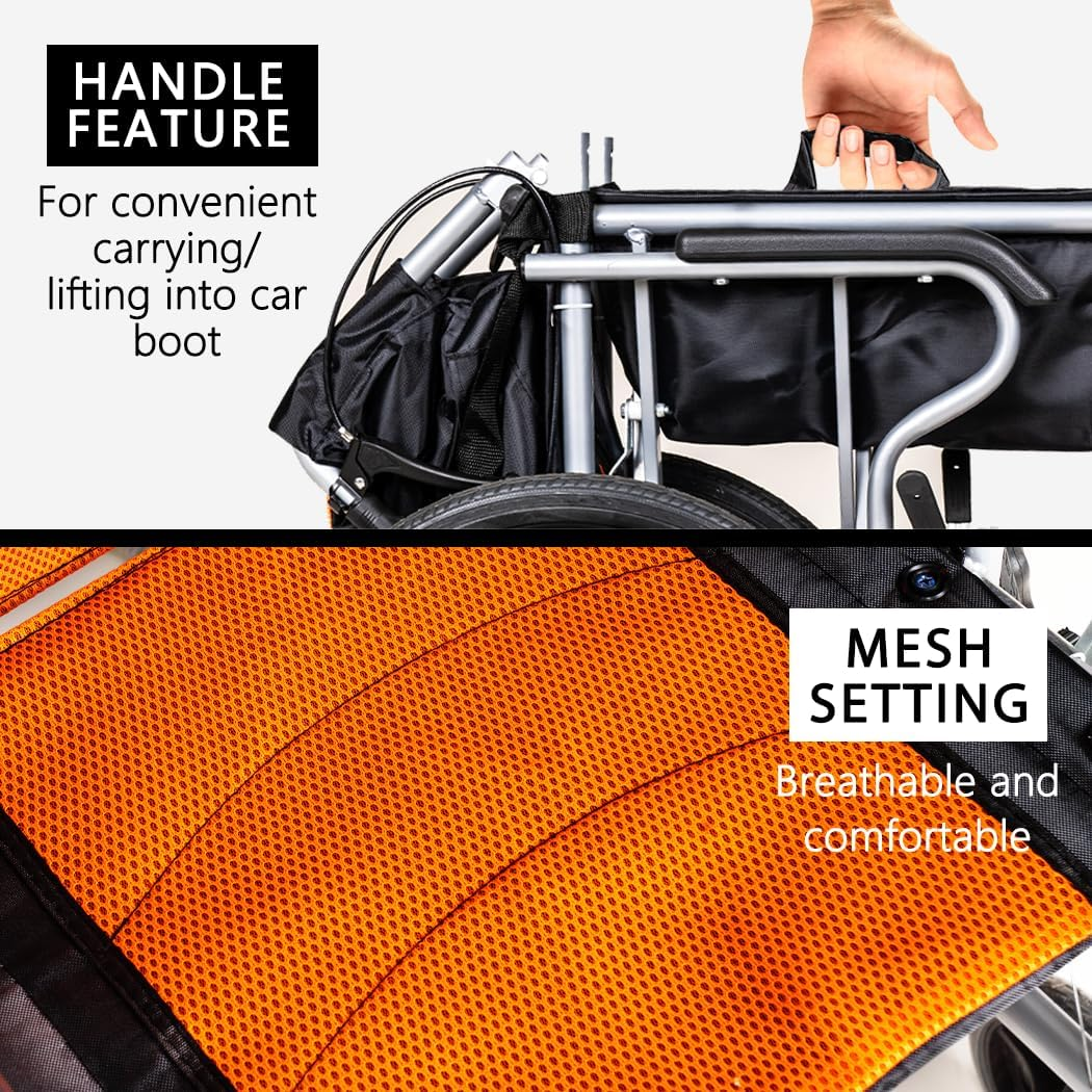 PORIYA 16" Lightweight Foldable Wheelchair with Park Brakes and Soft Comfort Features &ndash; Ideal for Elderly and Disabled Users! (BLACK)