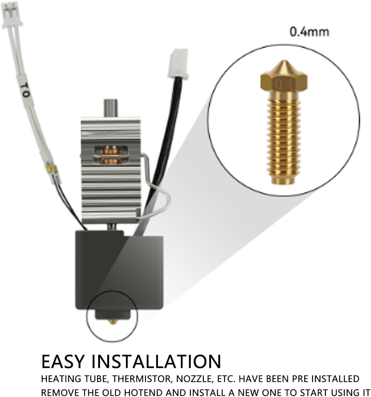 3D Printer Hotend for Kobra 3, 0.4Mm Brass Nozzle Hotend Extruder Hot End Kit, Hot End Print Head Extruder Kit for Kobra 3 3D Printer Accessories image number 4