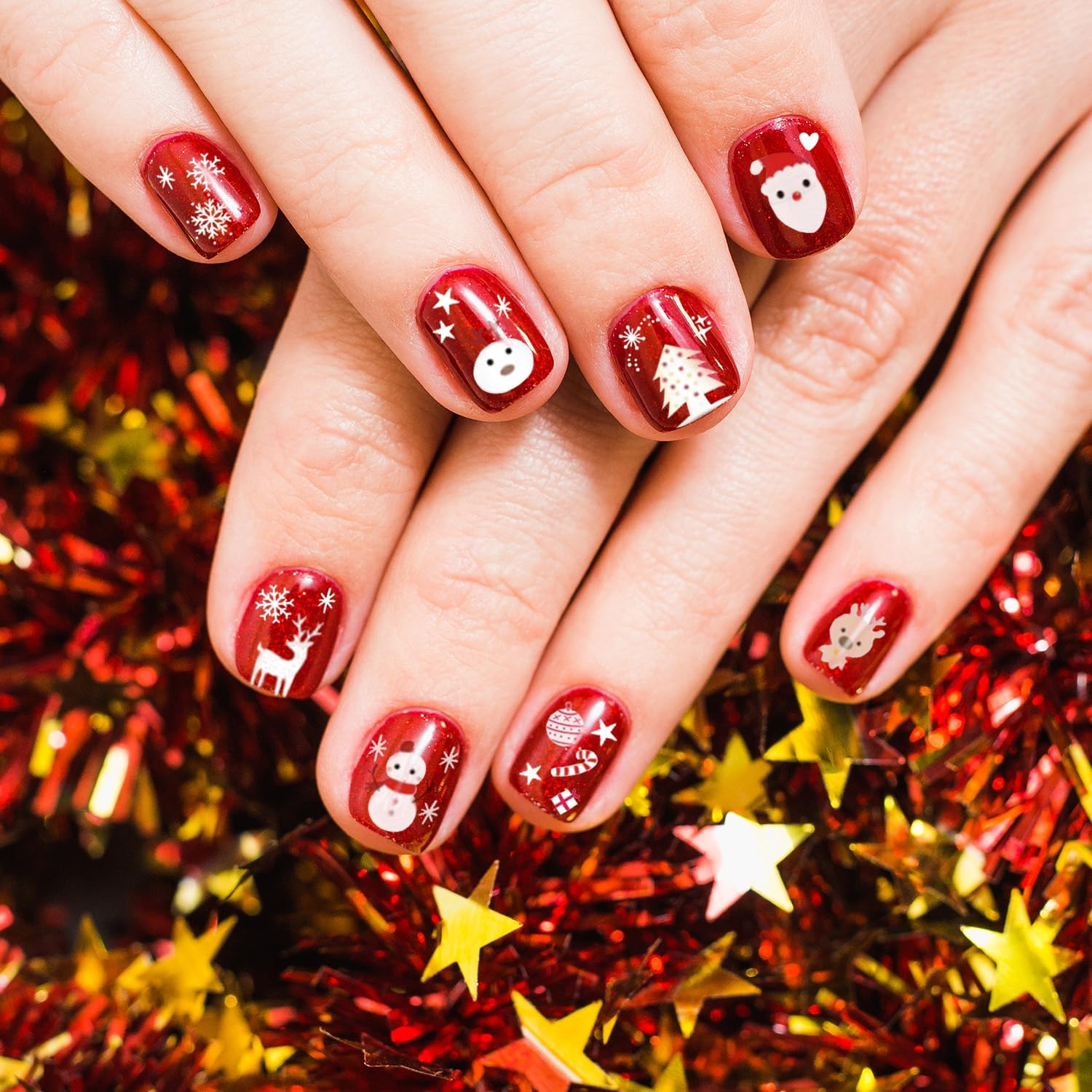 Whaline 20 Sheets Christmas Nail Art Stickers, 3D Self-Adhesive Stickers Santa Claus Reindeer X-Mas Tree Bells Snowflakes Decals for Women Girls Kids Manicure DIY or Nail Salon (More than 1000Pcs) image number 4