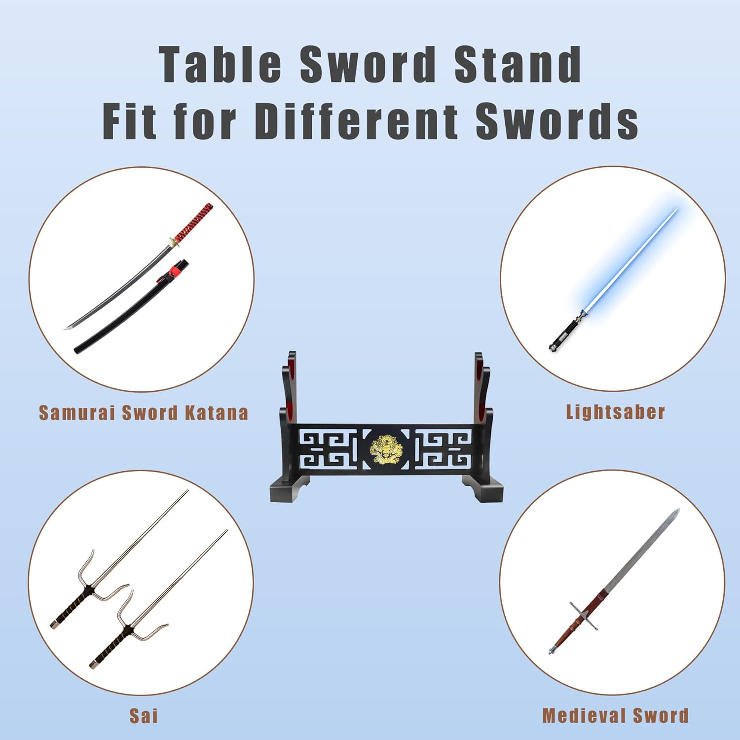 Eforlife Padded Sword Stand Display Velvet Protect Sword Rack Katana Genji Japanese Samurai Blade Gladius Templar Medieval Sword Stand Holder - Dragon (2-Tier) image number 2