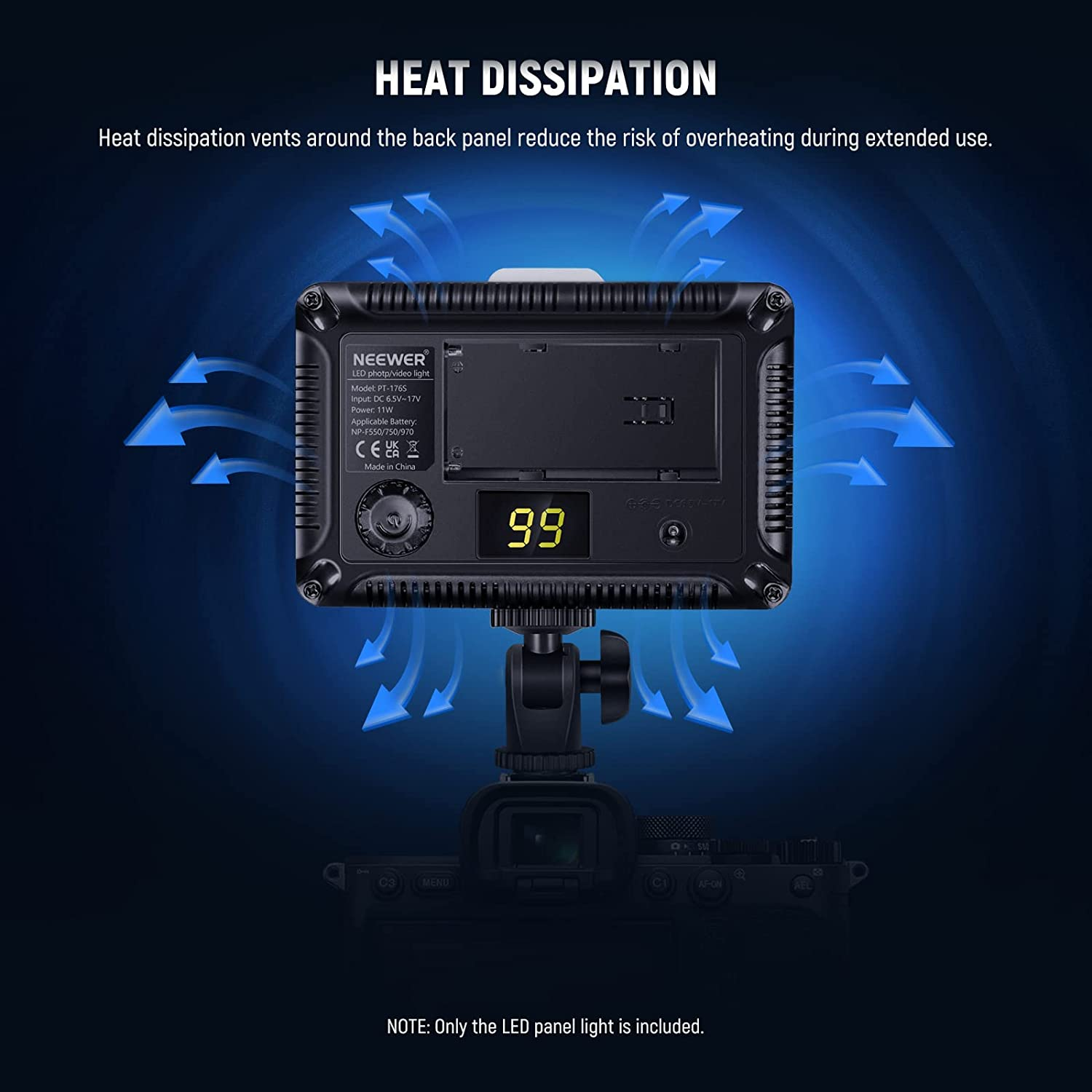 Neewer on Camera Video Light Photo Dimmable 176 LED Panel with 1/4" Thread for Canon, Nikon, Sony and Other DSLR Cameras, 5600K (Battery Not Included) image number 4