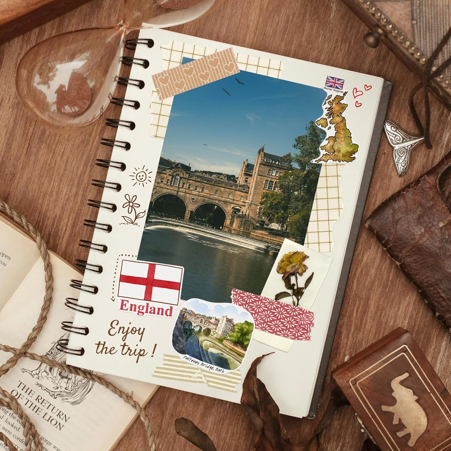 Navy Peony Countryside United Kingdom Travel Stickers (28Pcs)-Hand Illustrated, England Wales UK Heritage-Themed Decals for Journals, Scrapbooks, Luggage image number 3