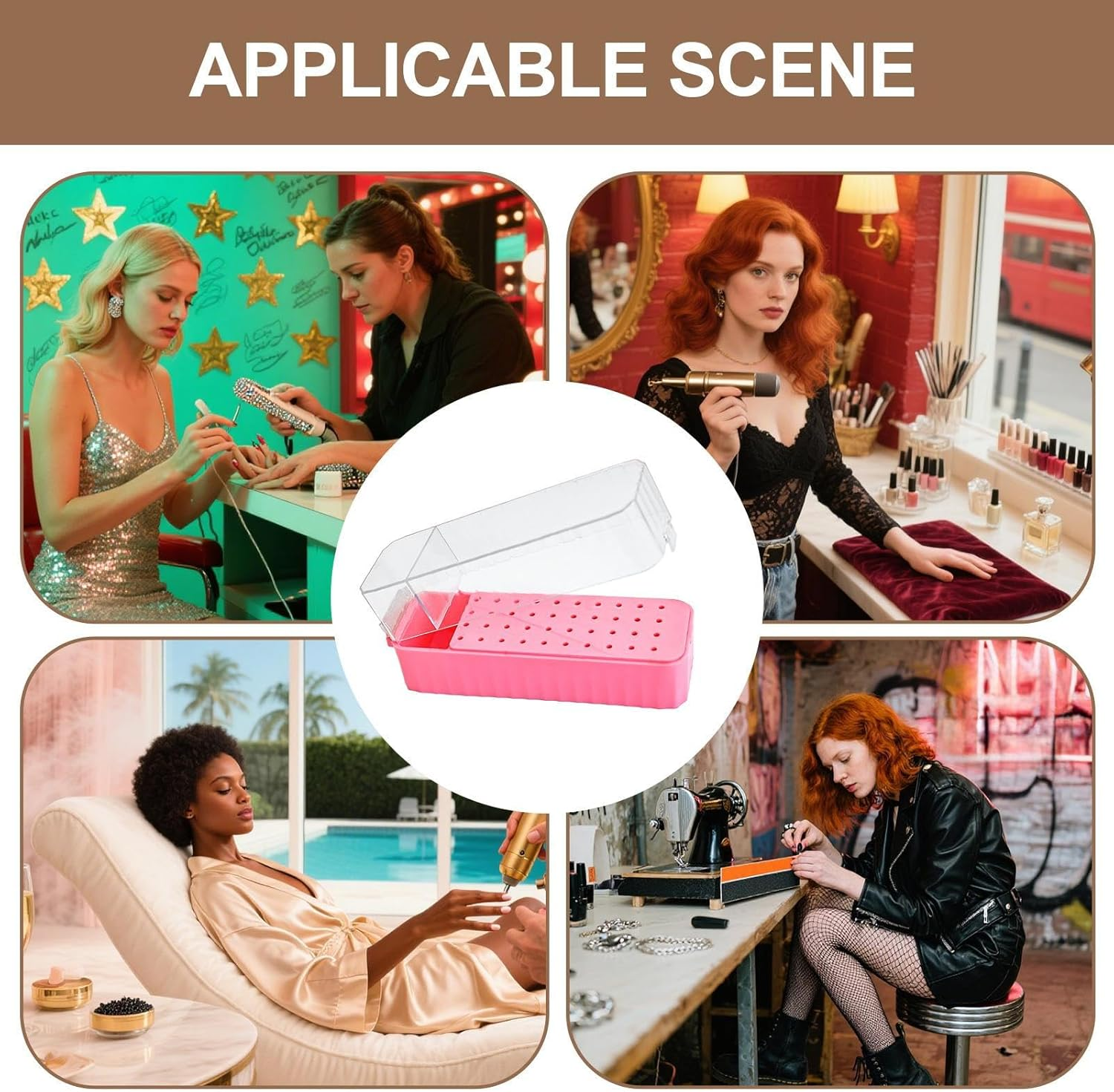 Nail Bit Holder, Drill Bit Organizer, Manicure Storage Case, 40 Hole Compact Design with Transparent Dustproof Lid, Ideal for Gel Removal Pedicure Prep Cuticle Care or Home Stations - Pink image number 5