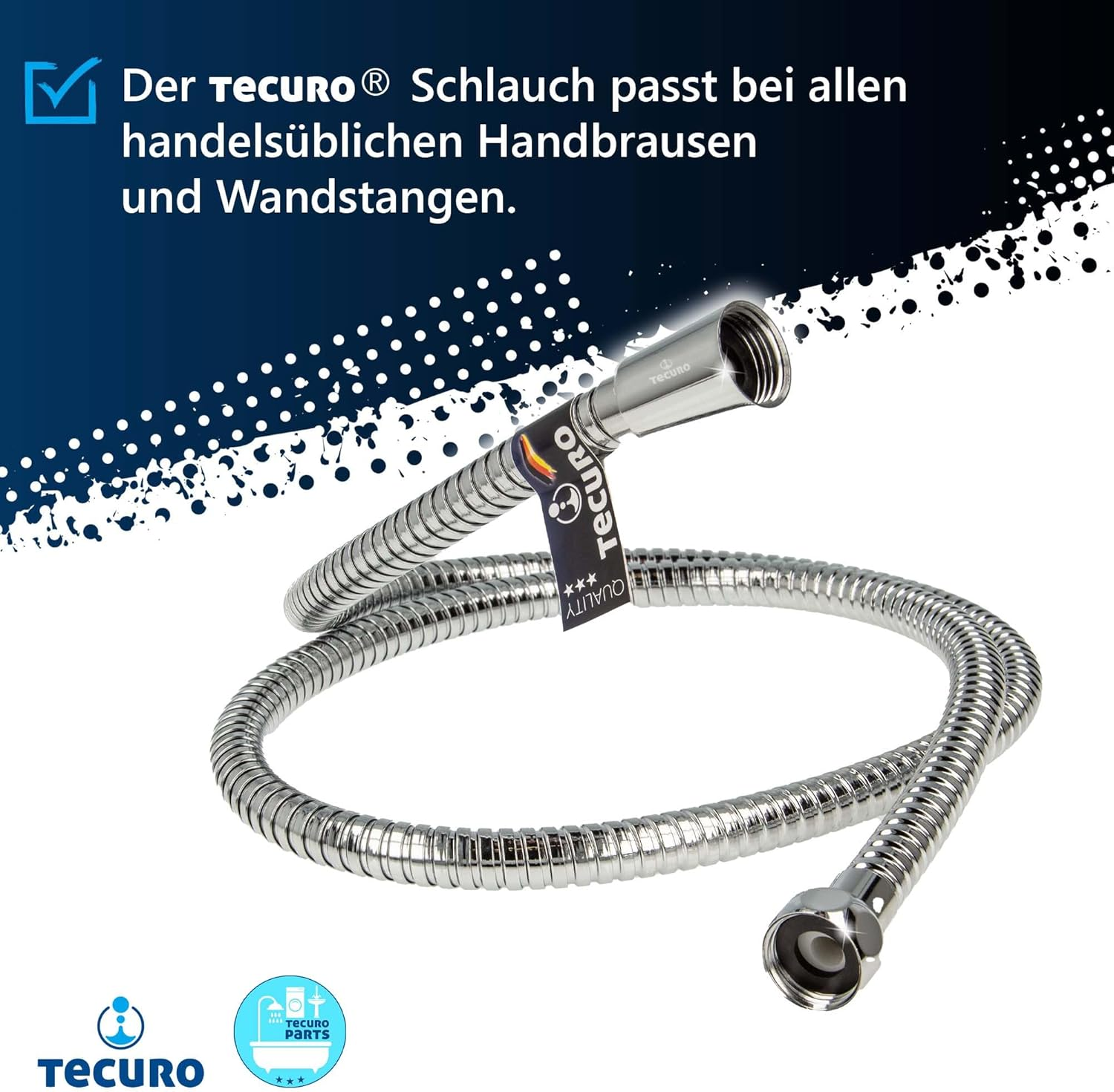 Tecuro Metal Agraff Shower Hose 1.00 M Double Wound High Gloss Chrome Finish image number 3