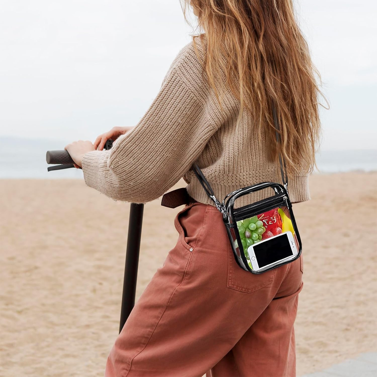 Supcomsta Clear Crossbody Bag, Clear Toiletry Bag with Color-Block Border, Double-Layered Clear Makeup Bag for Concerts Sports Festivals Toiletries, Wash Bag, Daily & Travel Use (Black, Large) image number 2