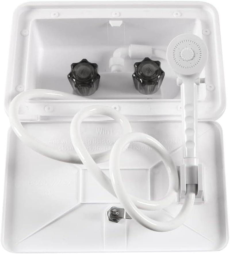 Areyourshop Rv Exterior Shower Box Kit Rv Outdoor Shower Box Kit with Lock Outdoor Hot and Cold Shower Outdoor Shower Adjustment Water Temperature Portable Use for Rv Camper Trailer Plastic White image number 1