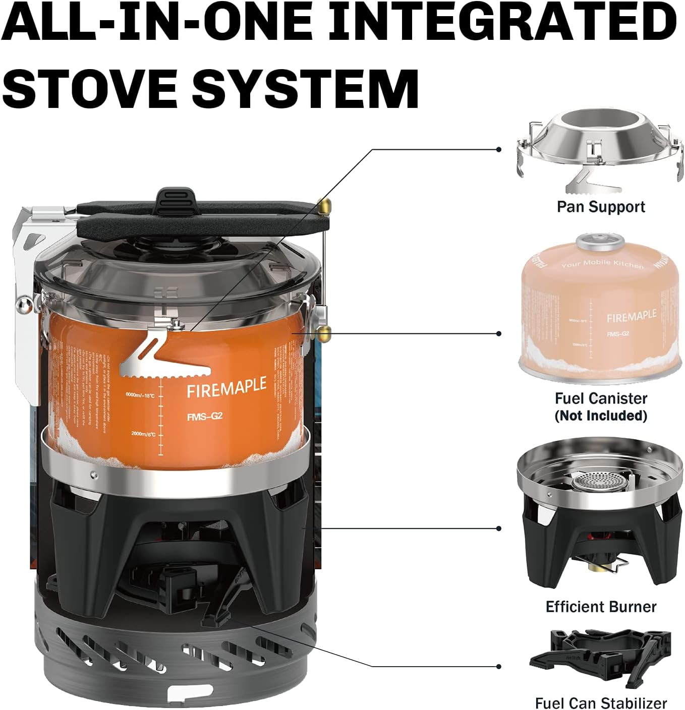 Fire-Maple "Fixed-Star 2" Personal Cooking System Stove W/Electric Ignition, Pot Support & Propane/Butane Canister Stand | Jet Burner/Pot System for Backpacking, Camping, Hiking, or Emergency Stove