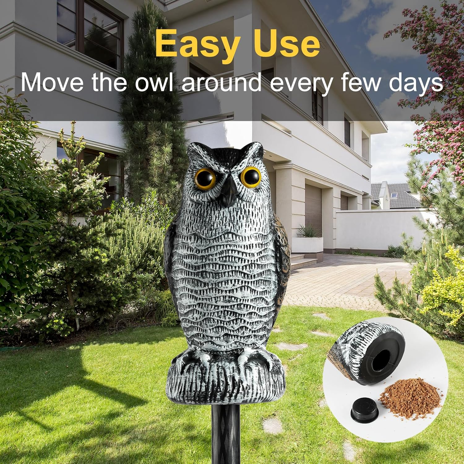 OFFO Bird Scare Devices Plastic Owl Scarecrow for Outdoor Garden, Yard, Pool Decoration, 8.3 Inch Height, Brown and White image number 2