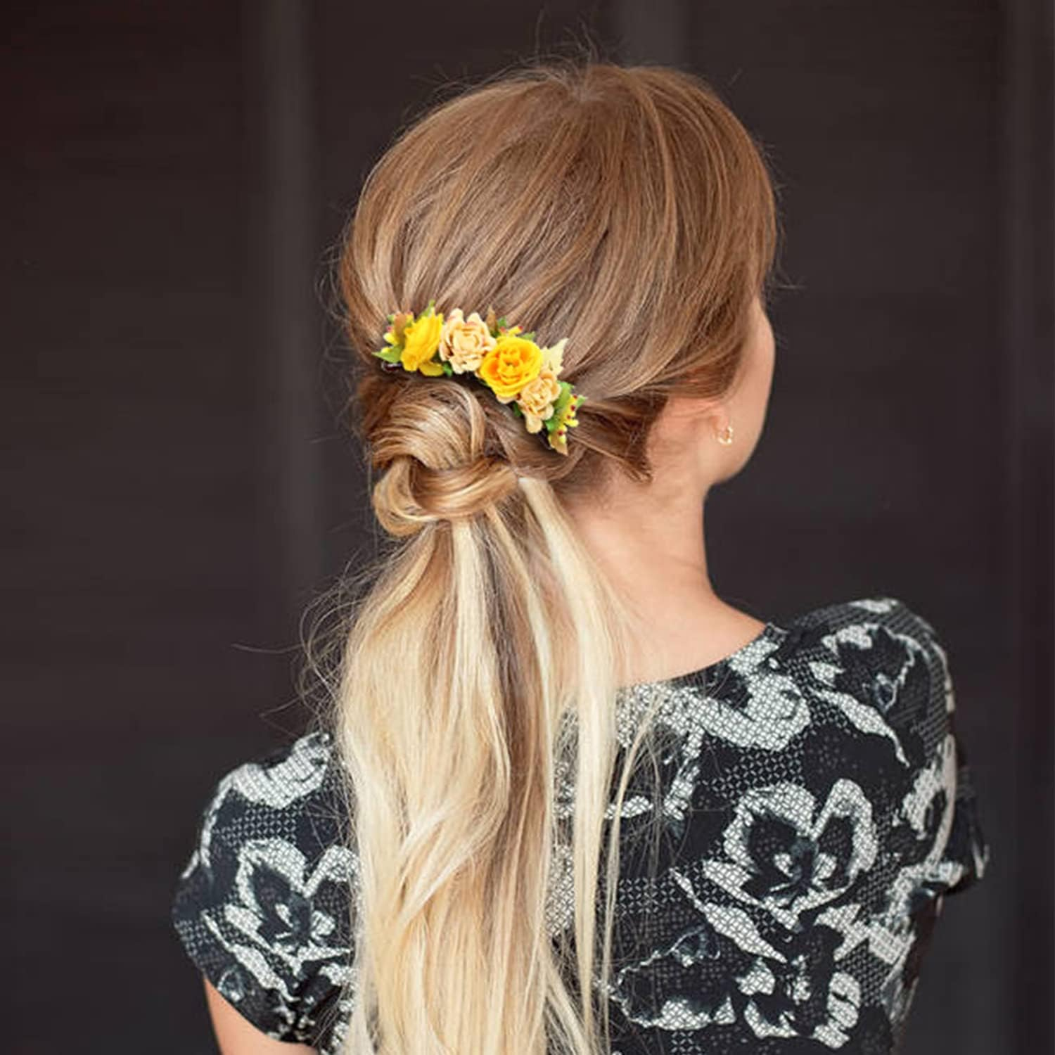 Cinaci 4 Pack Artificial Flower Plastic Hair Side Combs Slides Clips Rose Floral Wedding Bridal Headpieces Hairpins Barrettes Bun Chignon Hair Accessories for Women Flower Girls Brides Bridesmaids image number 3