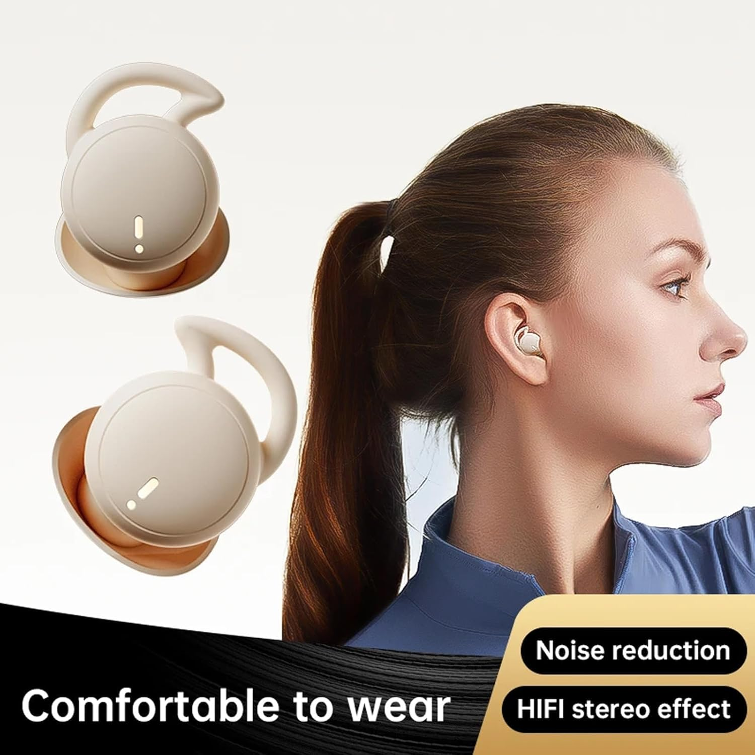 Xmenha Mini Bluetooth Headphones In-Ear Earphones Invisible Smallest Wireless Headphones for Sleeping for Small Ears Kids Side Sleepers Sports with Charging Case for Iphone Android Beige image number 1