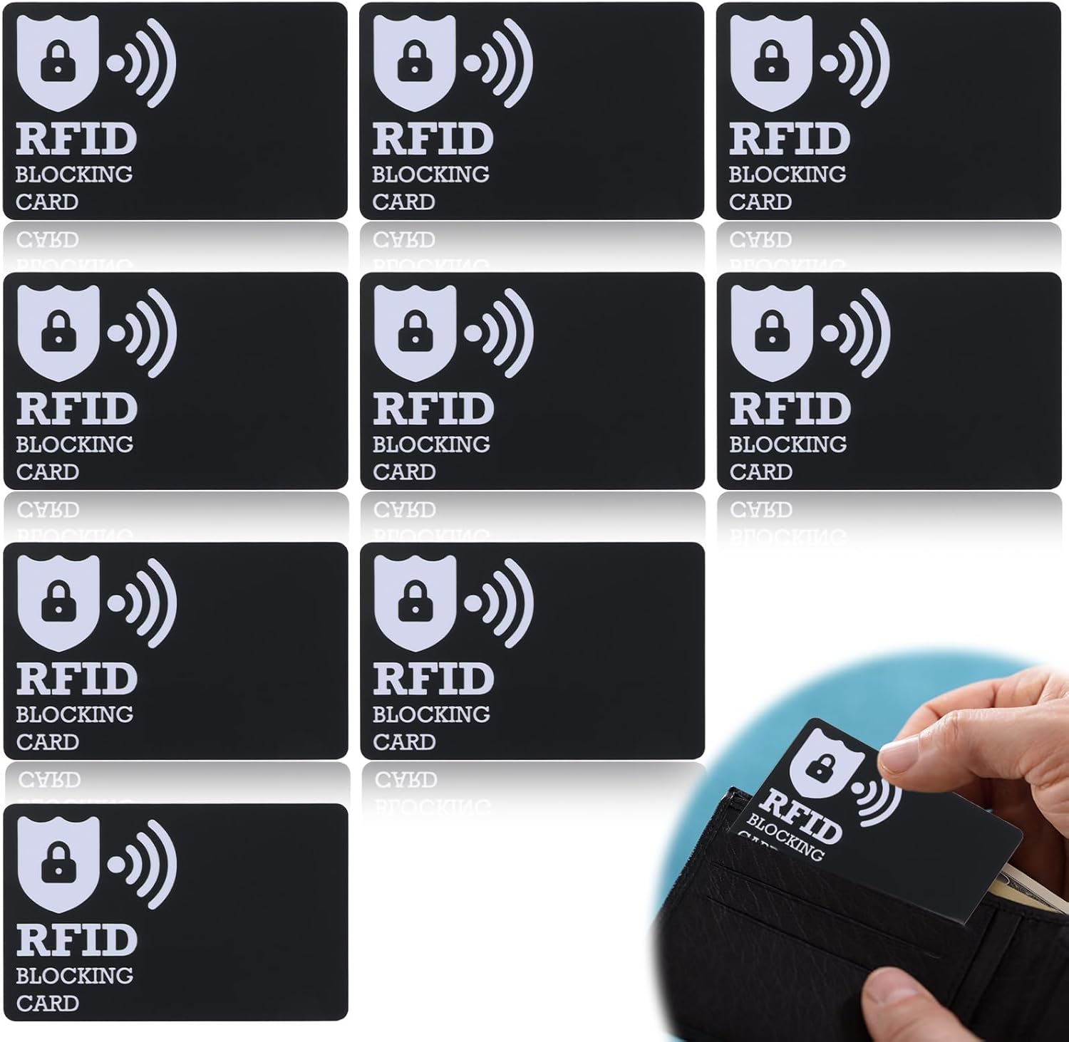 9 Pcs RFID Blocking Card - Premium Credit Card Protector for Secure Contactless NFC Protection, Blocks RFID Scanning for Debit Cards, Passports & ID, Perfectly in Wallets & Purses for Men & Women image number 1