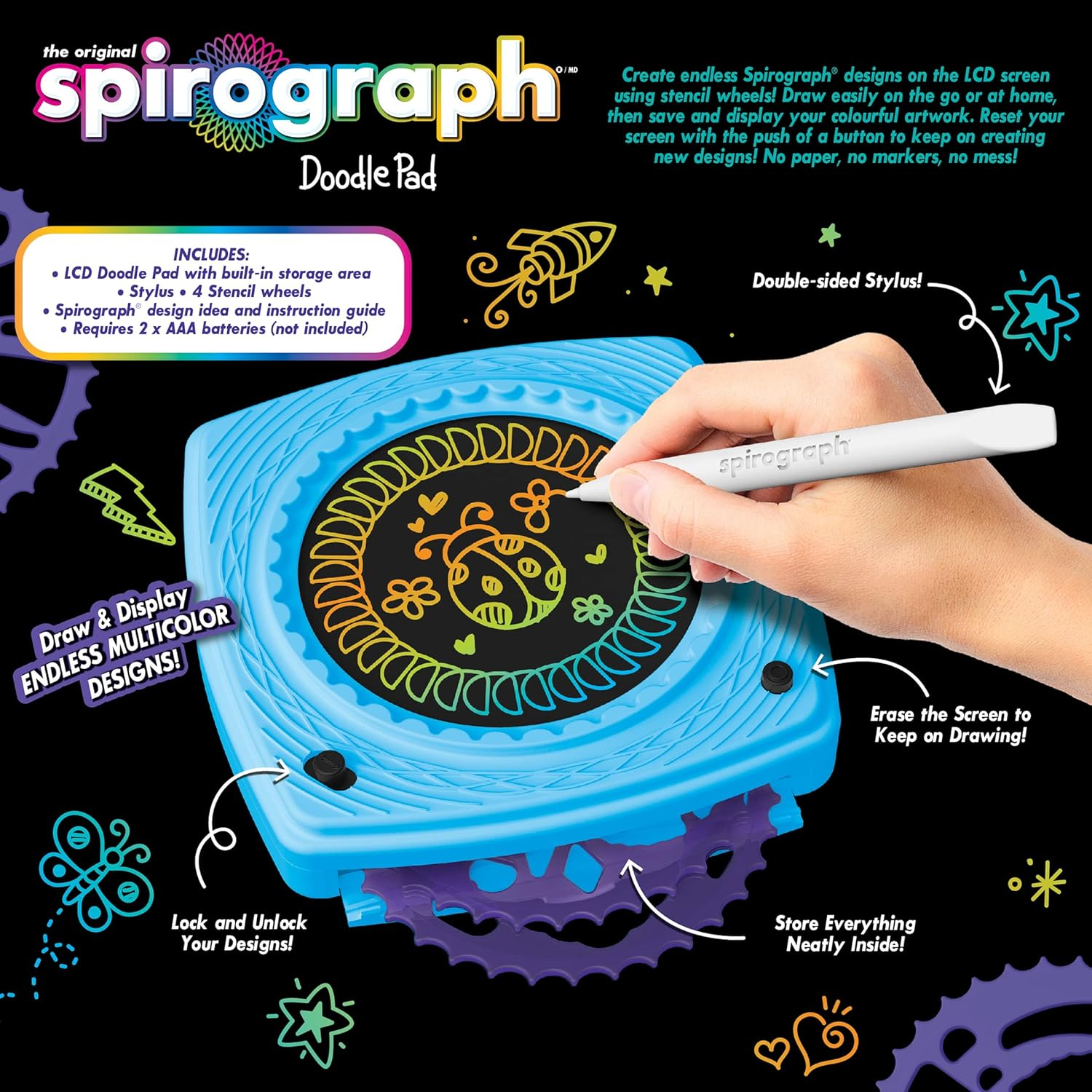 Spirograph Doodle Pad | Create Amazing Endless Digital Designs | Paperless & Mess Free | Includes 4 Cyclex Wheels | Creative Arts & Crafts Activity | for Ages 6+ image number 6