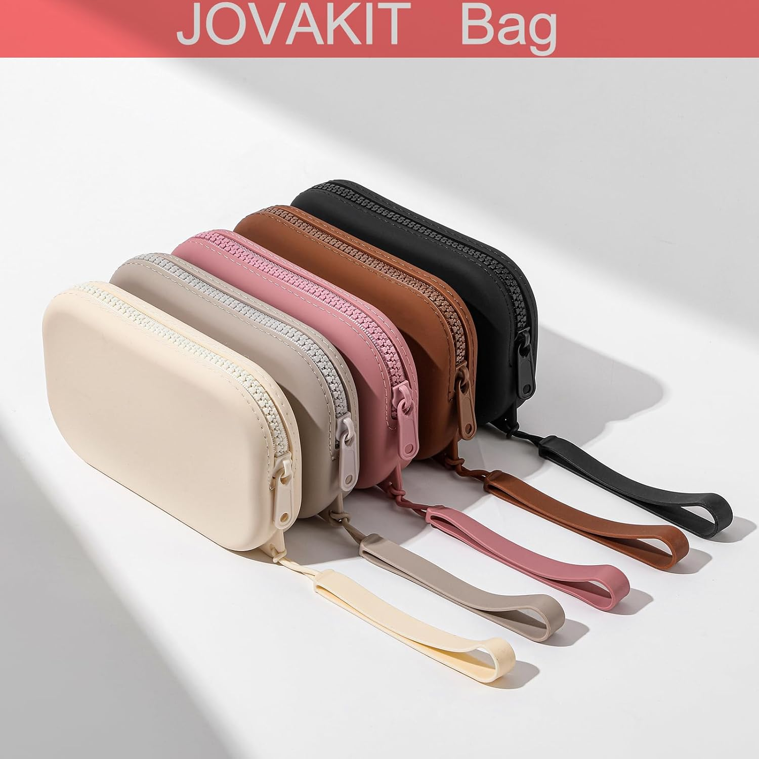 JOVAKIT Small Portable Silicone Makeup Bag for Women Girls, Travel Waterproof Toiletry Cosmetic Bag Gifts for Women, Zipper Closure Makeup Case with Handle, Black image number 1