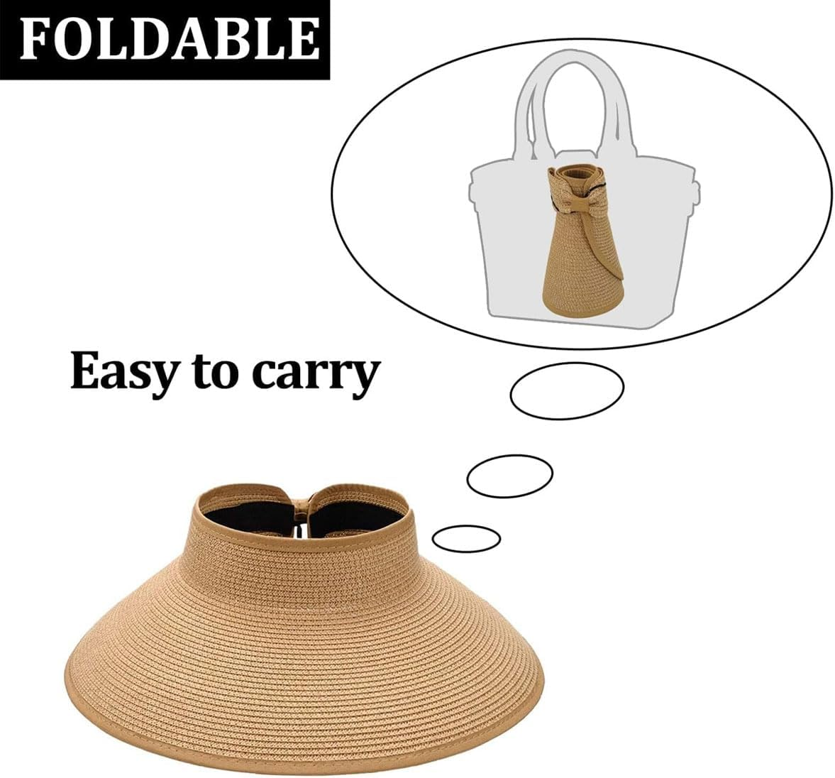 AIMALL Foldable Summer Straw Hat, Korean Style Bow Design, 22-23.62 Inch Adjustable, UV Protection, Lightweight & Travel-Friendly Wide-Brim Visor for Women - Dark Brown image number 2