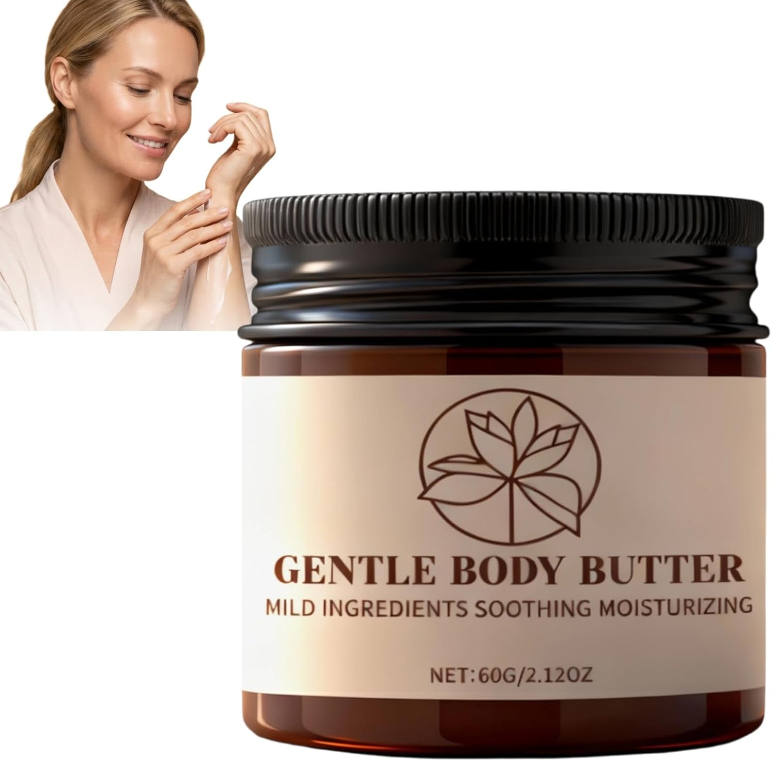 Gentle Body Butter for Dry Skin, Deep Moisturizing Body Cream with Mild Ingredients, Soothing Body Moisturizer for Sensitive Skin, Nourishing Skin Softening Body Butter for Daily Care, 60G (4Pcs)
