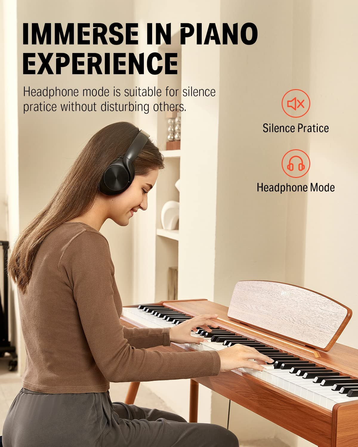 Donner DDP-80 Digital Piano 88 Key Weighted Keyboard, Full-Size Electric Piano for Beginners, with Sheet Music Stand, Triple Pedal, Power Adapter, Supports USB-MIDI Connecting, Retro Wood Color - Ddp-80 Retro Wood Color image number 6