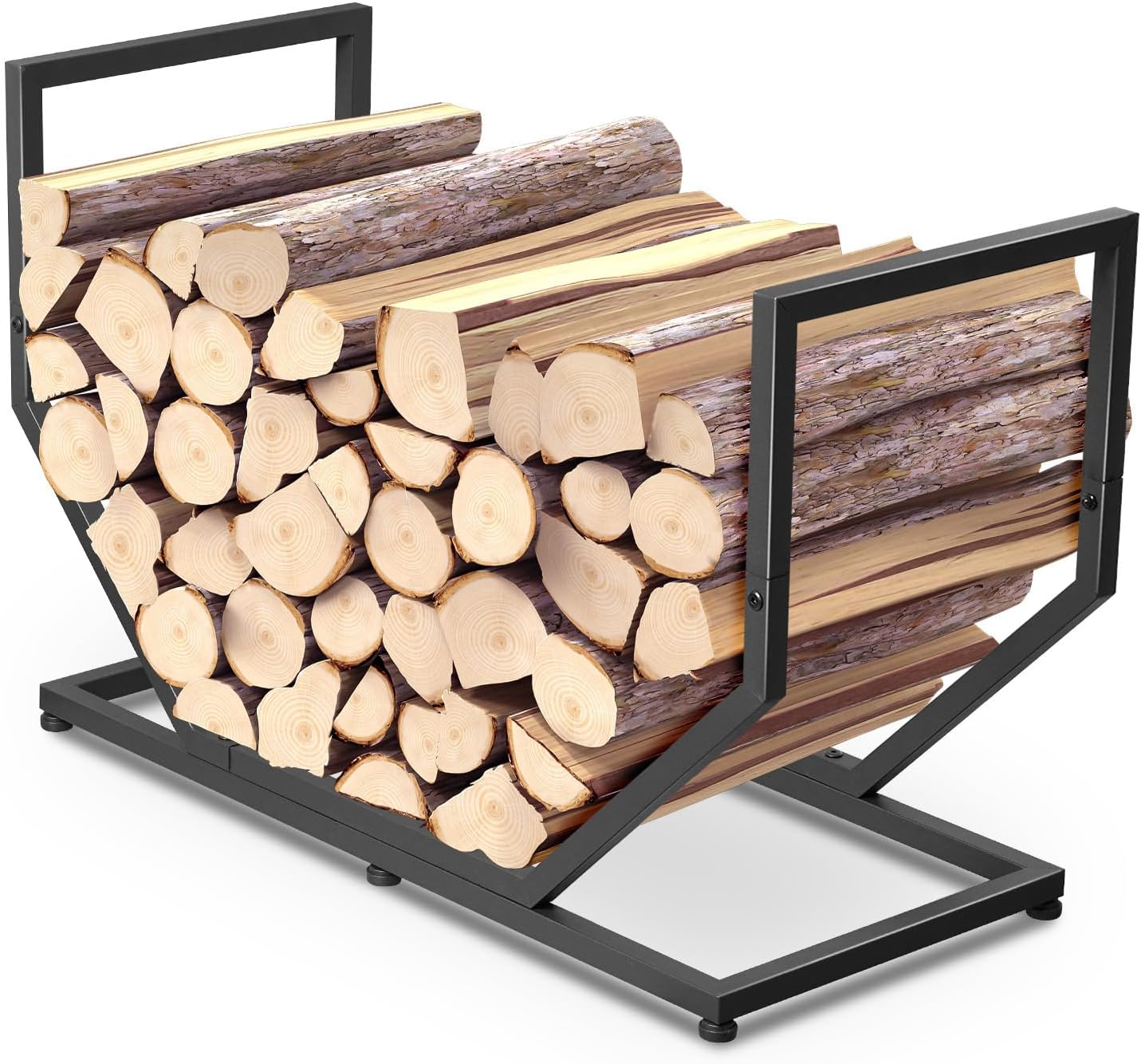 Firewood Rack Outdoor Indoor,31 Inch Firewood Holder,2.58Ft Heavy Duty Metal Firepace Log Holder,Wood Storage Rack with Adjustable Feet,Black image number 4