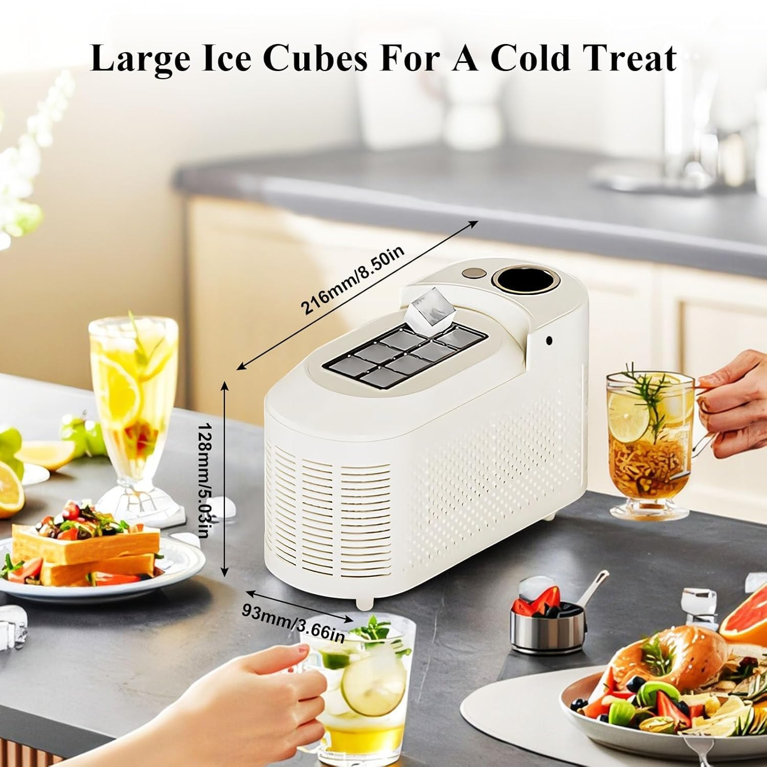 Portable Countertop Ice Maker Machine with Ice Tongs, 8 Cubes in 10 Mins, Compact Mini Ice Maker for Home/Camping/Office Bar/Party image number 3